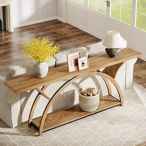 Miniatura 8 de Tribesigns Mesa consola de 70.87 pulgadas, mesa industrial para sofá detrás del sofá con 2 niveles de estantes de almacenamiento para sala de estar,