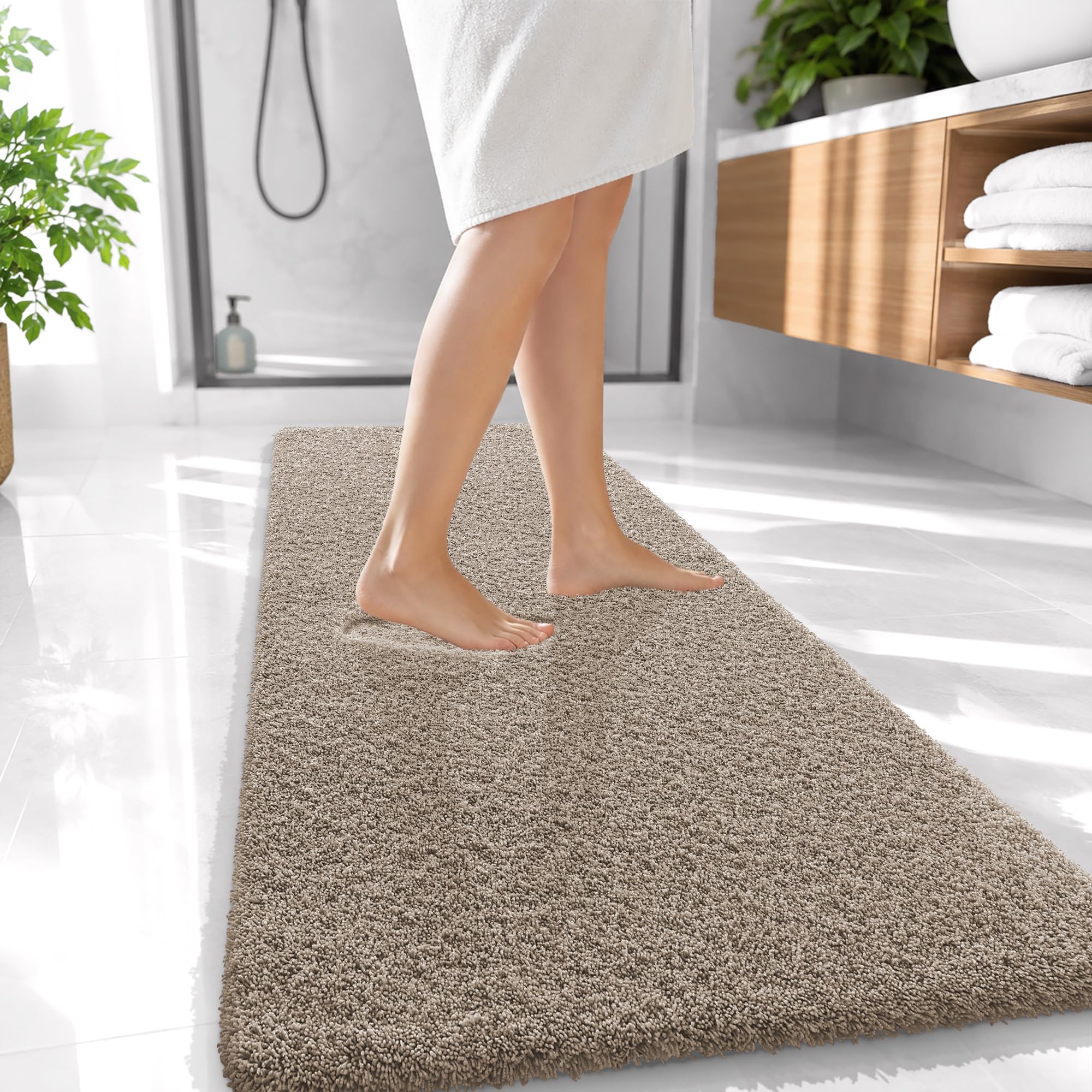 OLANLY Microfiber Bathroom Runner Rugs 47x20, Ultra Soft Bath Mat, Greige