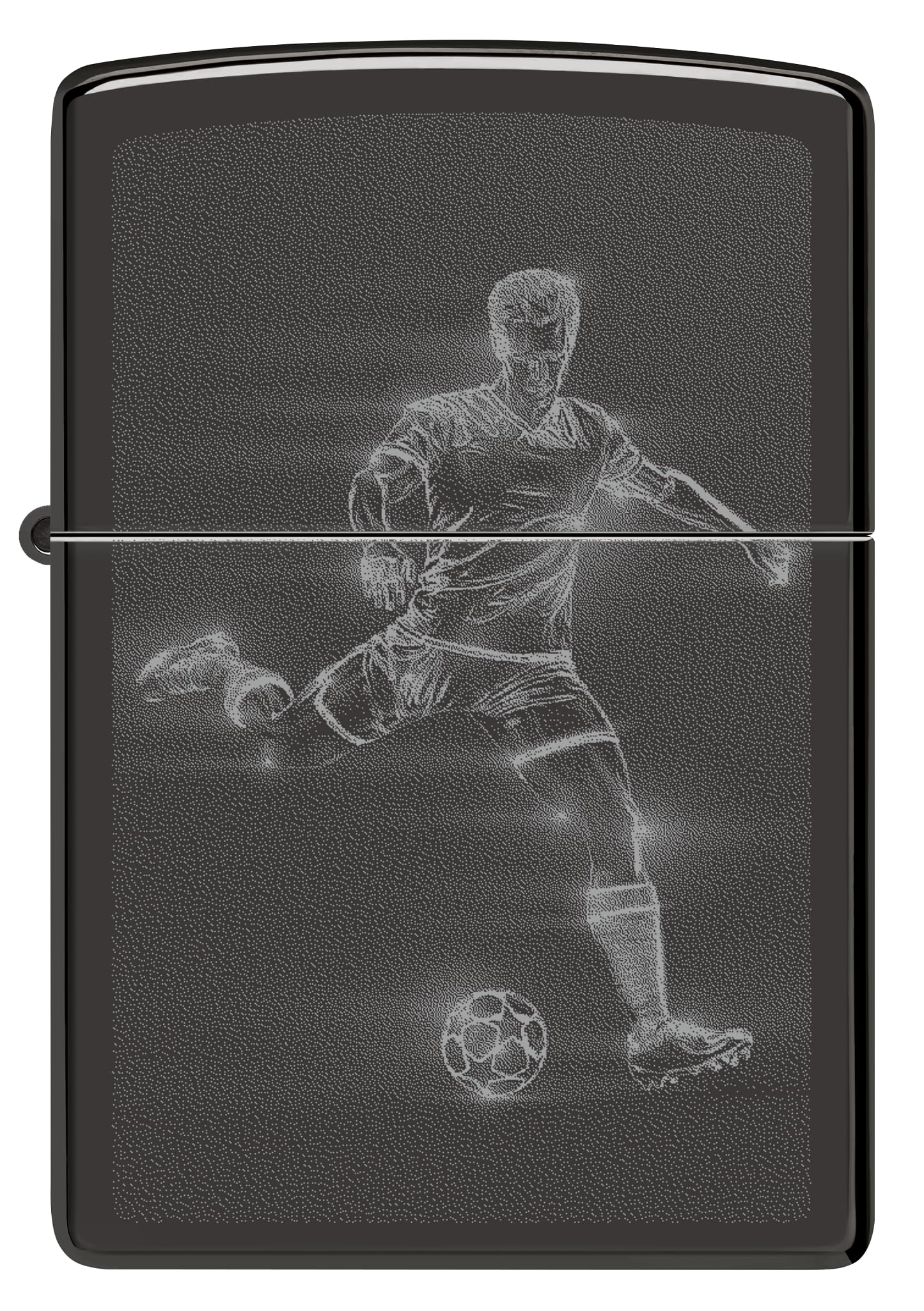 Zippo Encendedor a Prueba de Viento Recargable Reutilizable - Negro Alto Brillo - Diseño de Futbolista - Caja Regalo - Hecho en EE.UU.