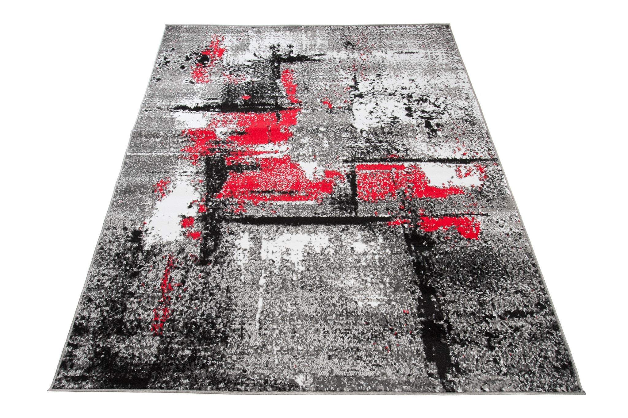 TAPISO Maya dywan z krótkim włosiem, nowoczesny, szary, kremowy, czerwone paski, melanż, do salonu, sypialni, Öko-Tex, 200 x 300 cm