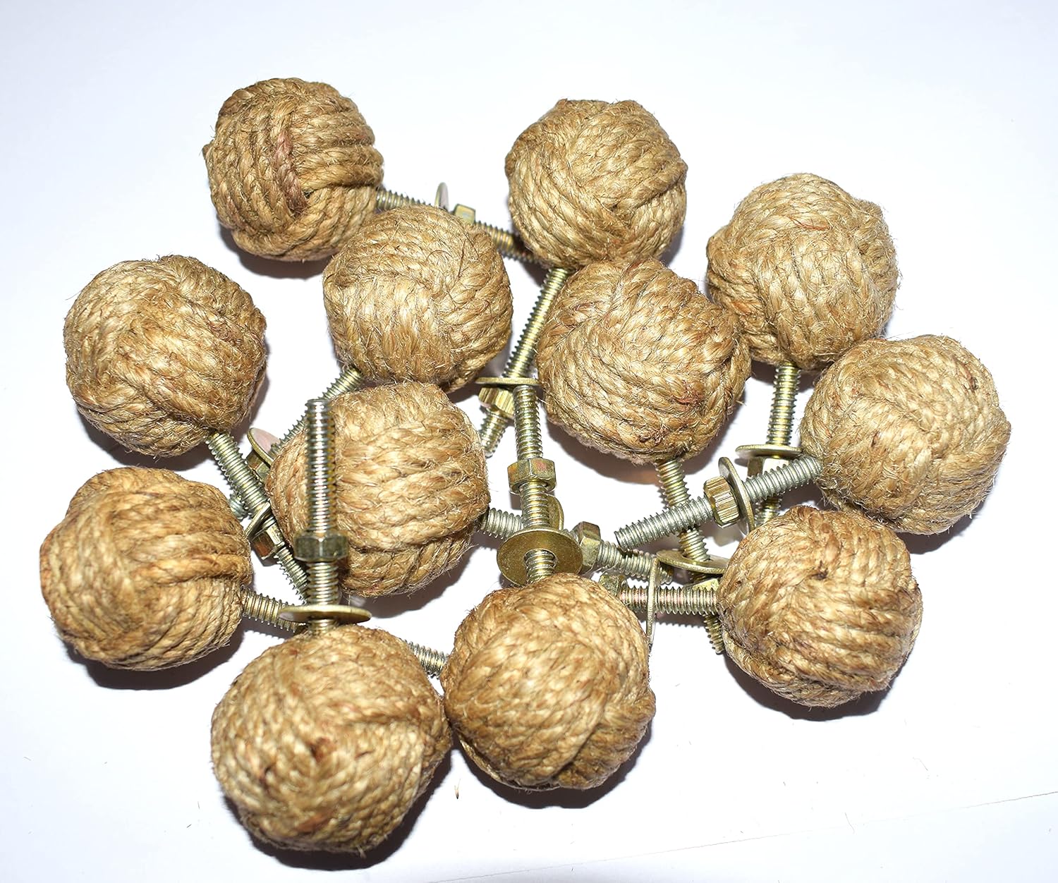12 Knotty Door knobs - Nautical Drawer pulls - Jute Rope Drawer pulls