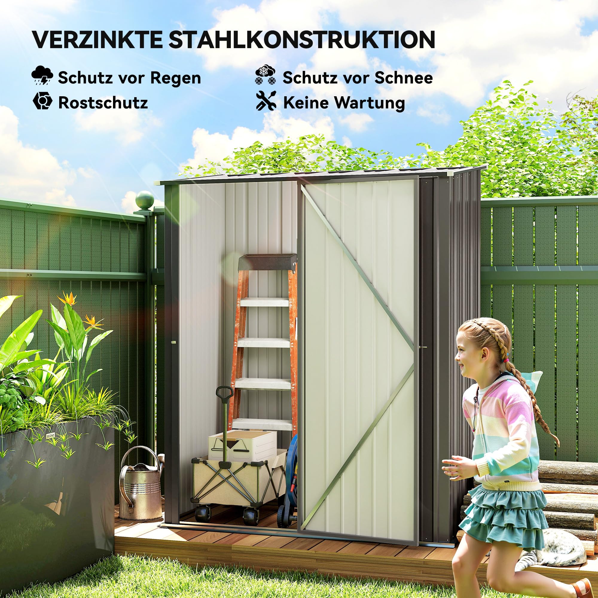 Outsunny Metall Gerätehaus 1,34m² 161,5 x 94,5 x 196cm Geräteschuppen mit Pultdach abschließbarer Tür wetterfest Garten Schuppen Hellgrau