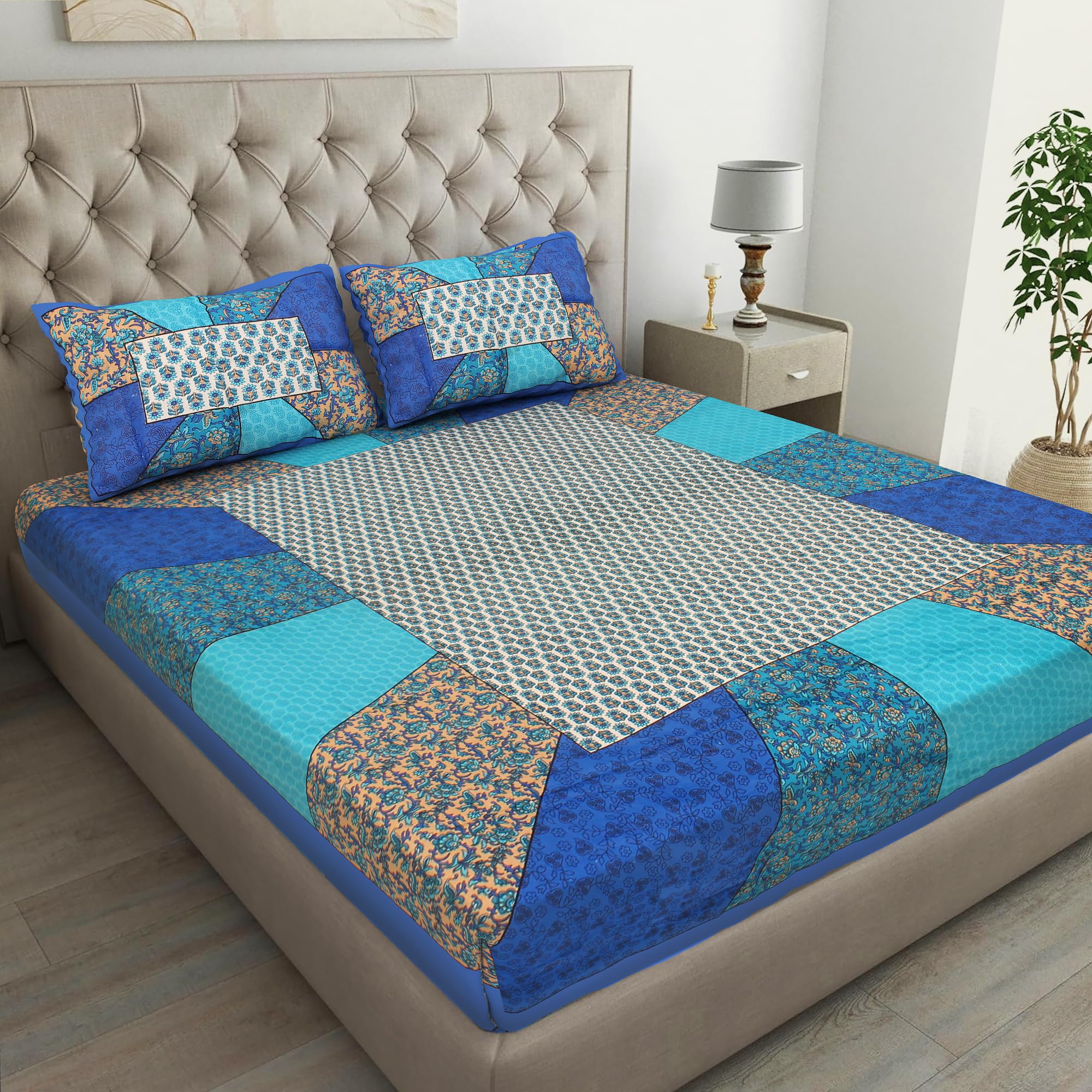 100% Cotton Bedsheet for Double Size Bed bedsheets Rajasthani Jaipuri Printed Double Size Bedsheet with 2 Pillow Cover -22-picture-17