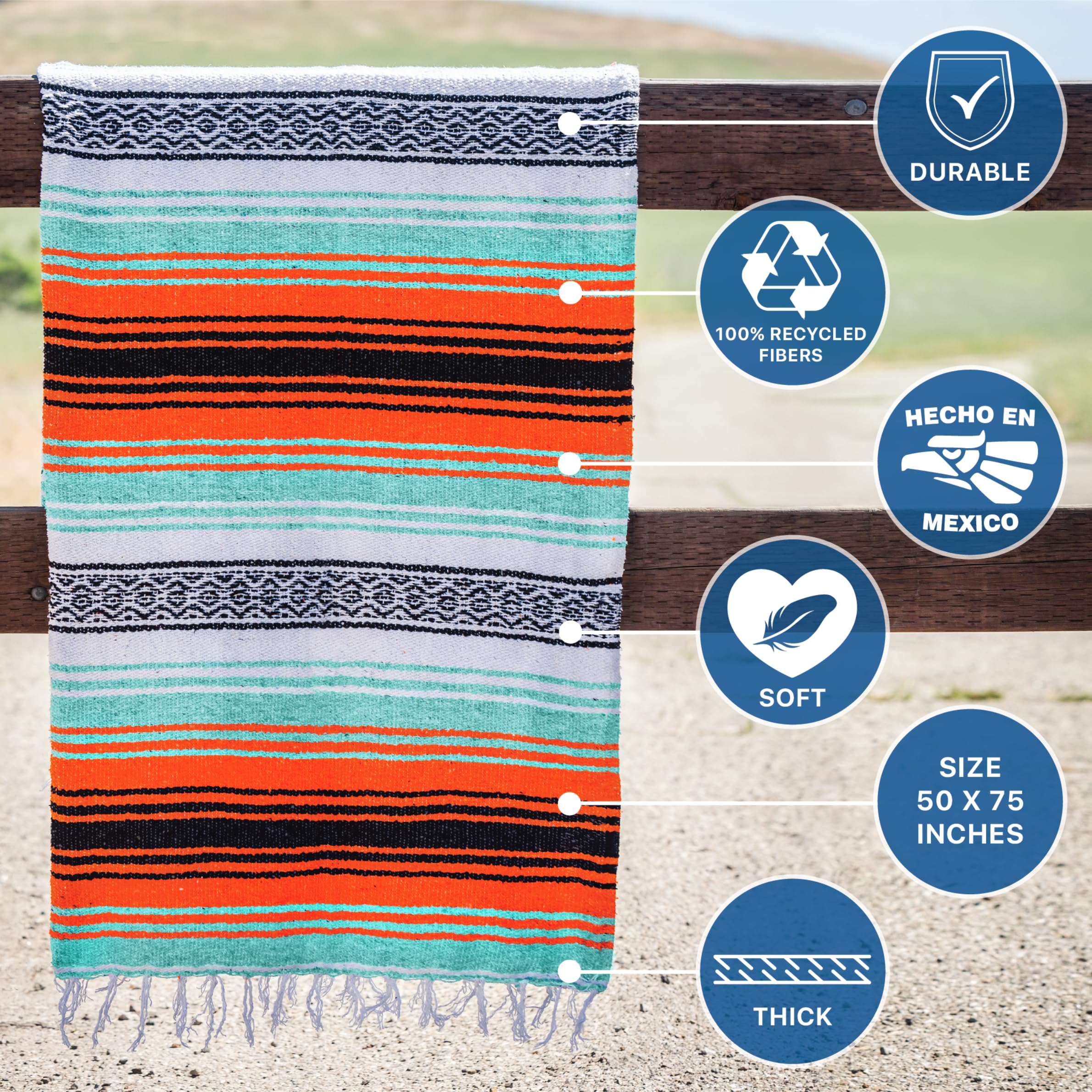 Benevolence LA Authentic Handwoven Mexican Blanket | Yoga Blankets, Outdoor, Picnic, Beach, Camping | Equestrian Saddle | Serape 50x70 inches - , Pack of 1