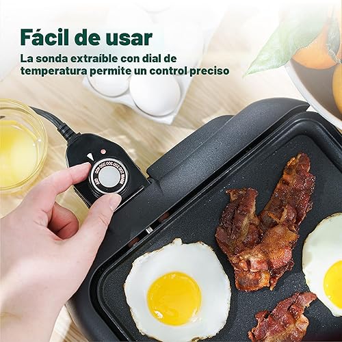 Miniatura 5 de BELLA - Parrilla eléctrica con bandeja calefactora - Parrilla interior sin humo, superficie antiadherente, temperatura ajustable y asas de toque