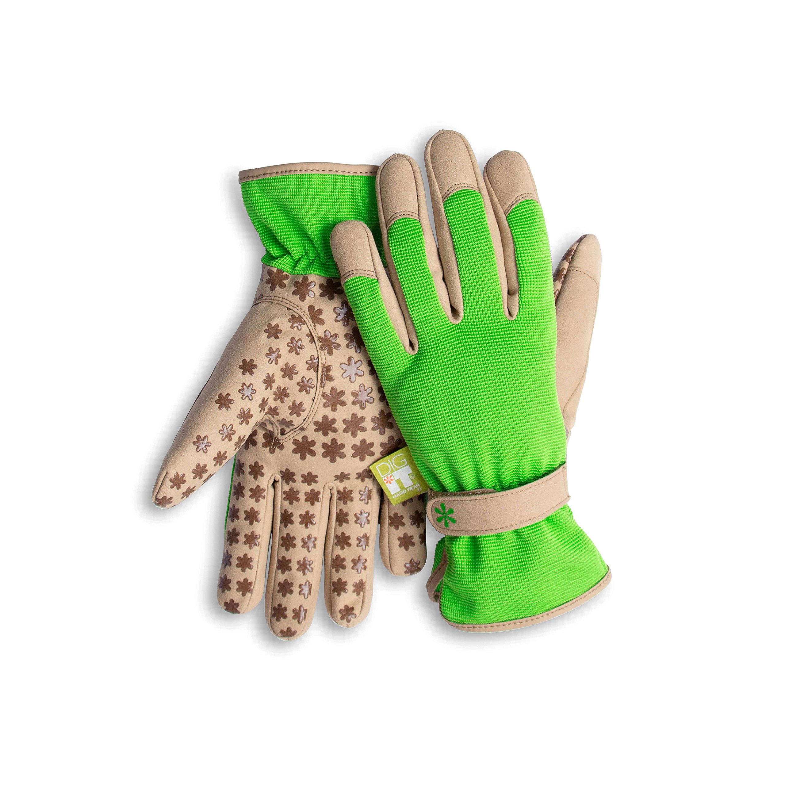 Dig It Handwear - Women's Nail and Fingertip Protector Gardening Gloves - XL - Green Tan