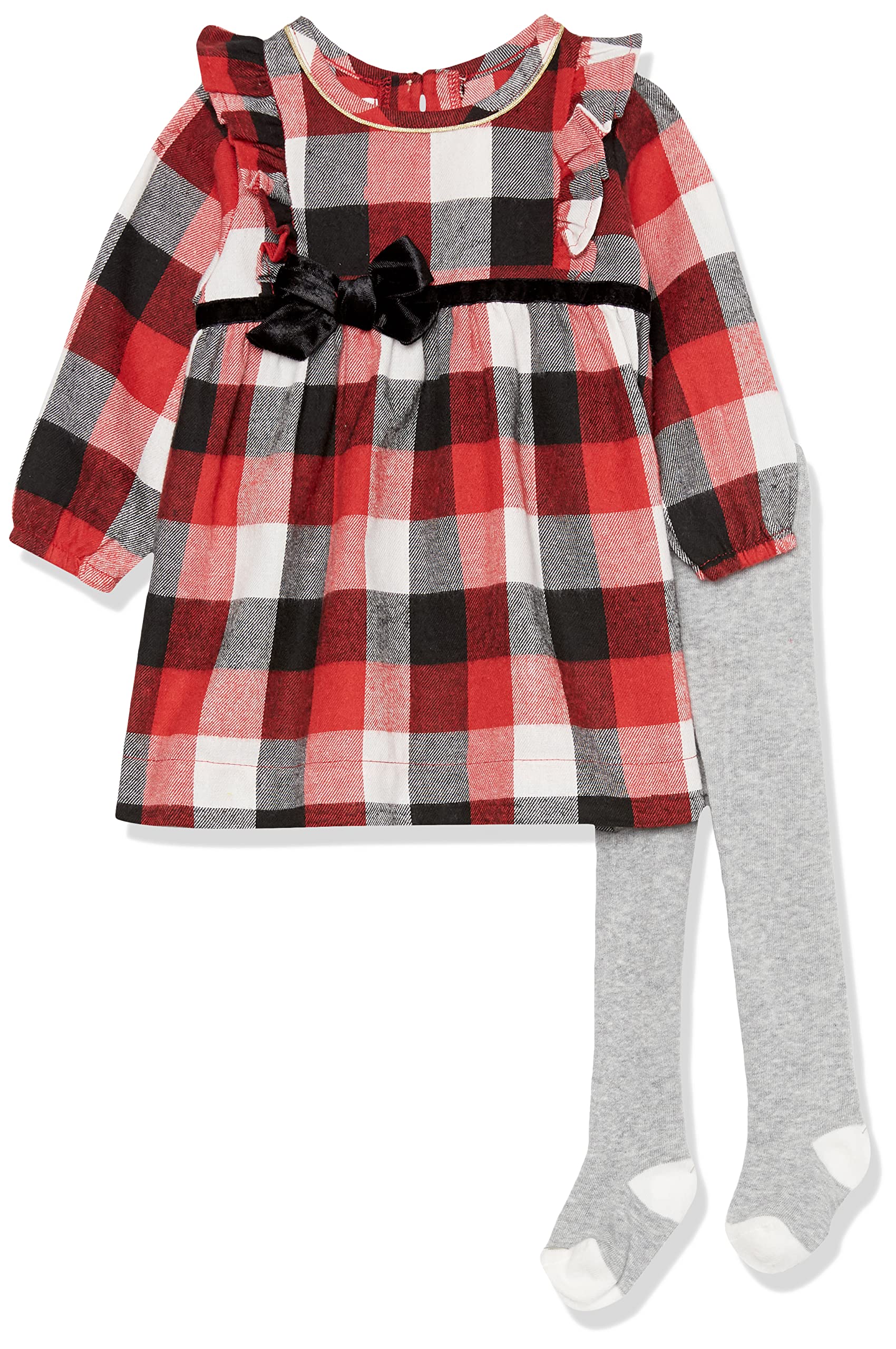 Mud Pie Baby Girl Buffalo Check Dress and Tight Set, Red, 9-12 Months