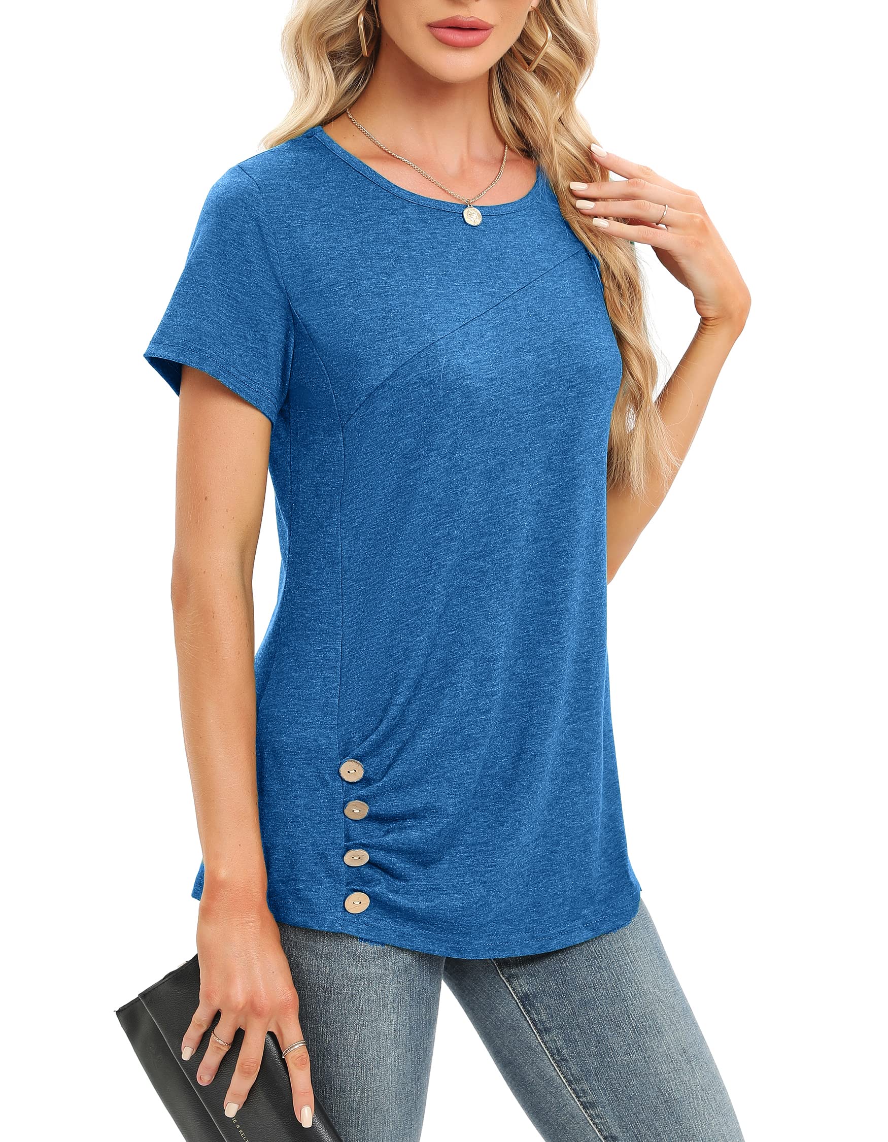 MOQIVGI Womens Casual Summer Short Sleeve Tops Scoop Neck Cute Trendy Dressy Shirts