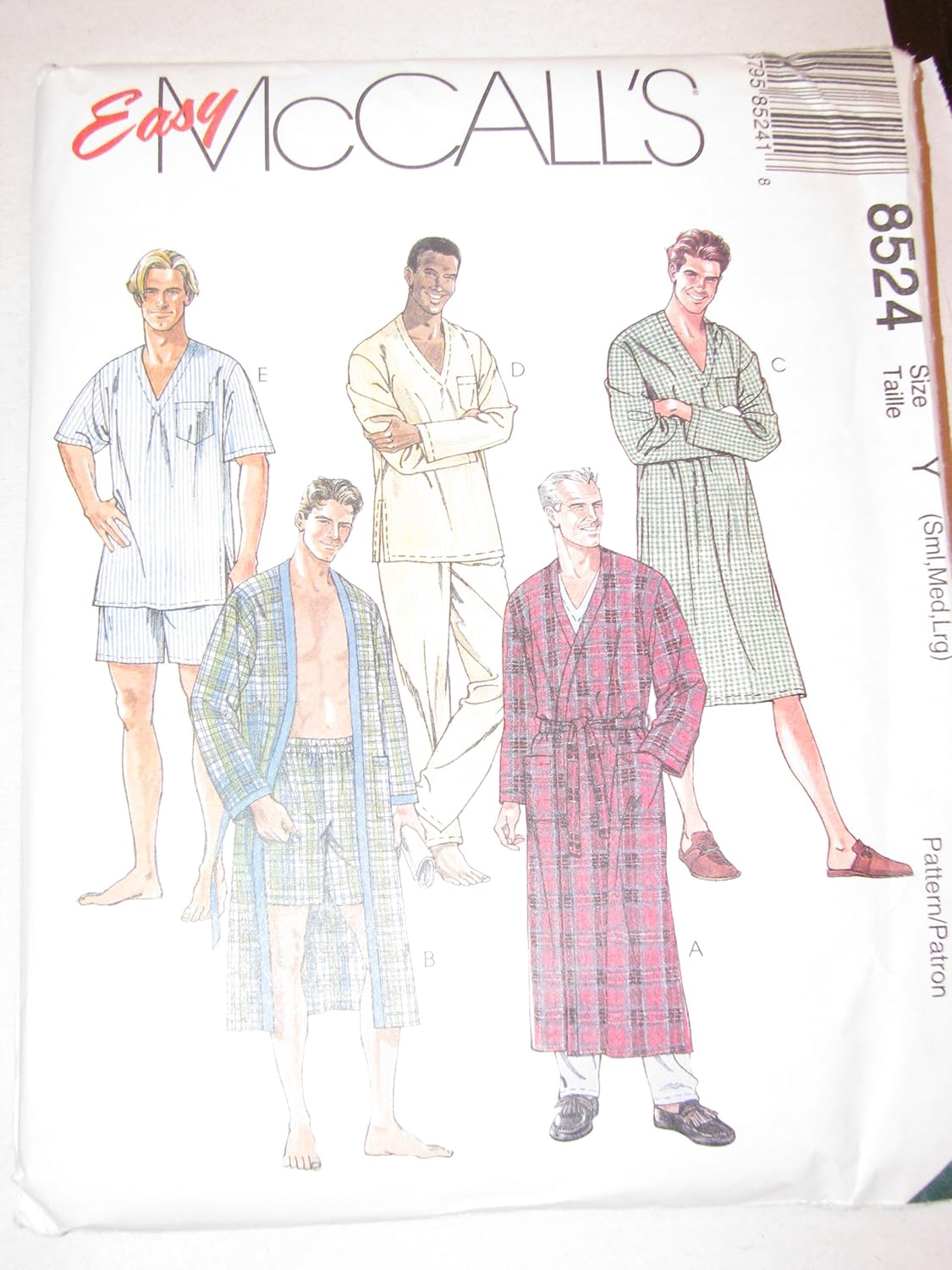 McCall's Sewing Pattern 8524 Mens Chest Size 34-44 Easy Wrap Front Robe Pajamas Nightshirt Pants