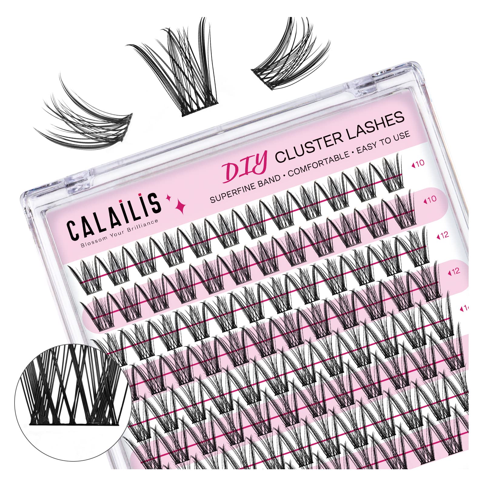 CALAILISLash Clusters DIY Lash Extensions 96Pcs D Curl Cluster Lashes Natural Look Eyelash Clusters Reusable Wispy Individual Lashes Super Thin Band and Soft (HD10, D-10-16MIX)