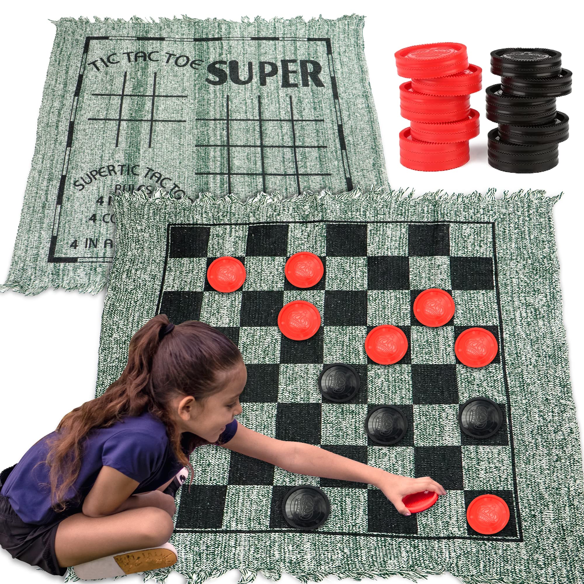 Buy 3in1 Vintage Giant Checkers and Tic Tac Toe Game with Reversible