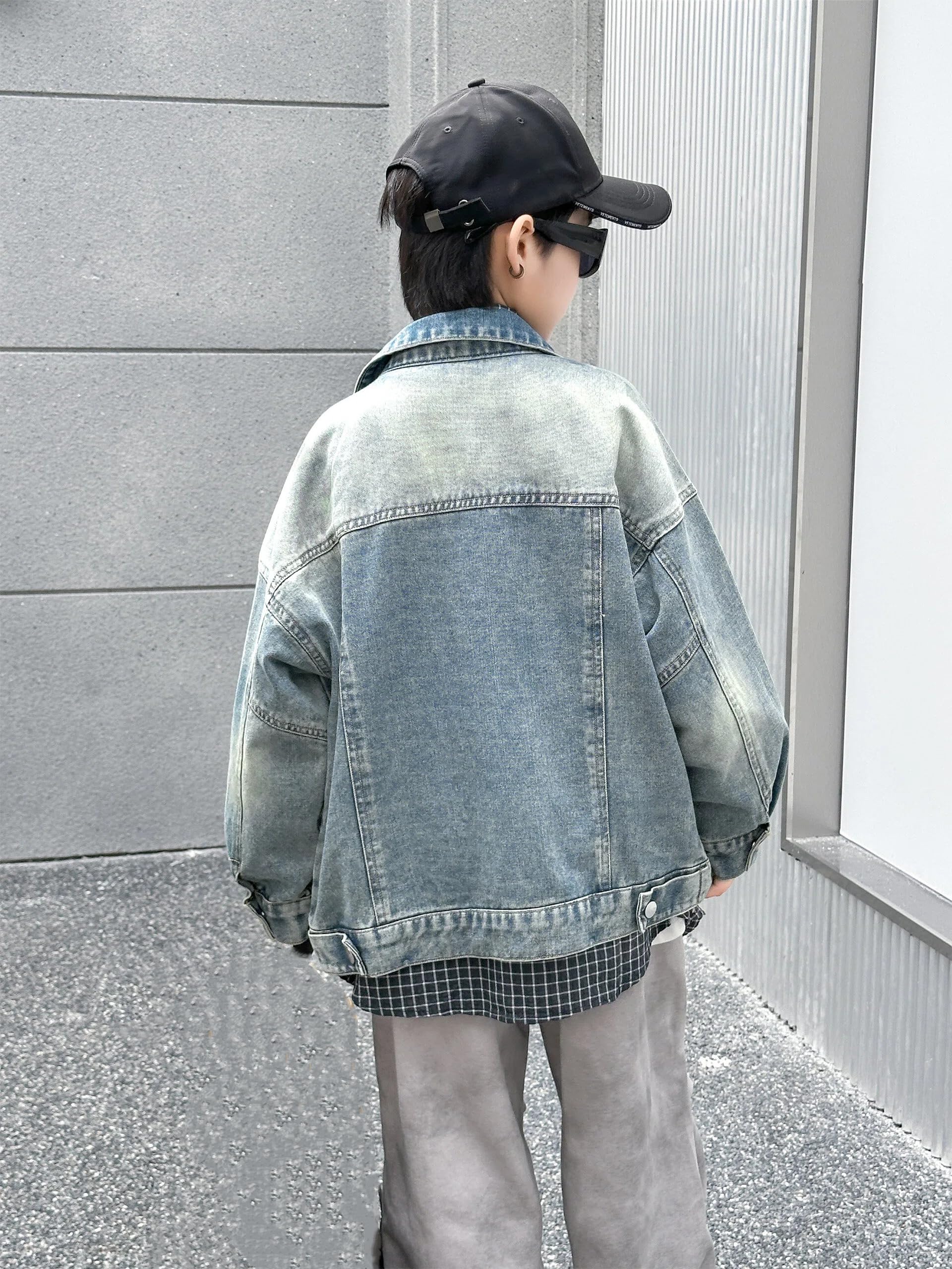 Rolanko Veste en Jean pour Garçons, Denim Blousons de Délavé à Boutons Manteau en Jean pour Enfants