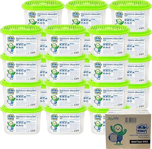 Sunny Home Paquete de 24 absorbentes de humedad de 9.17 onzas, sin perfume, eliminador de olores, deshumidificador y desodorante para armario, baño,