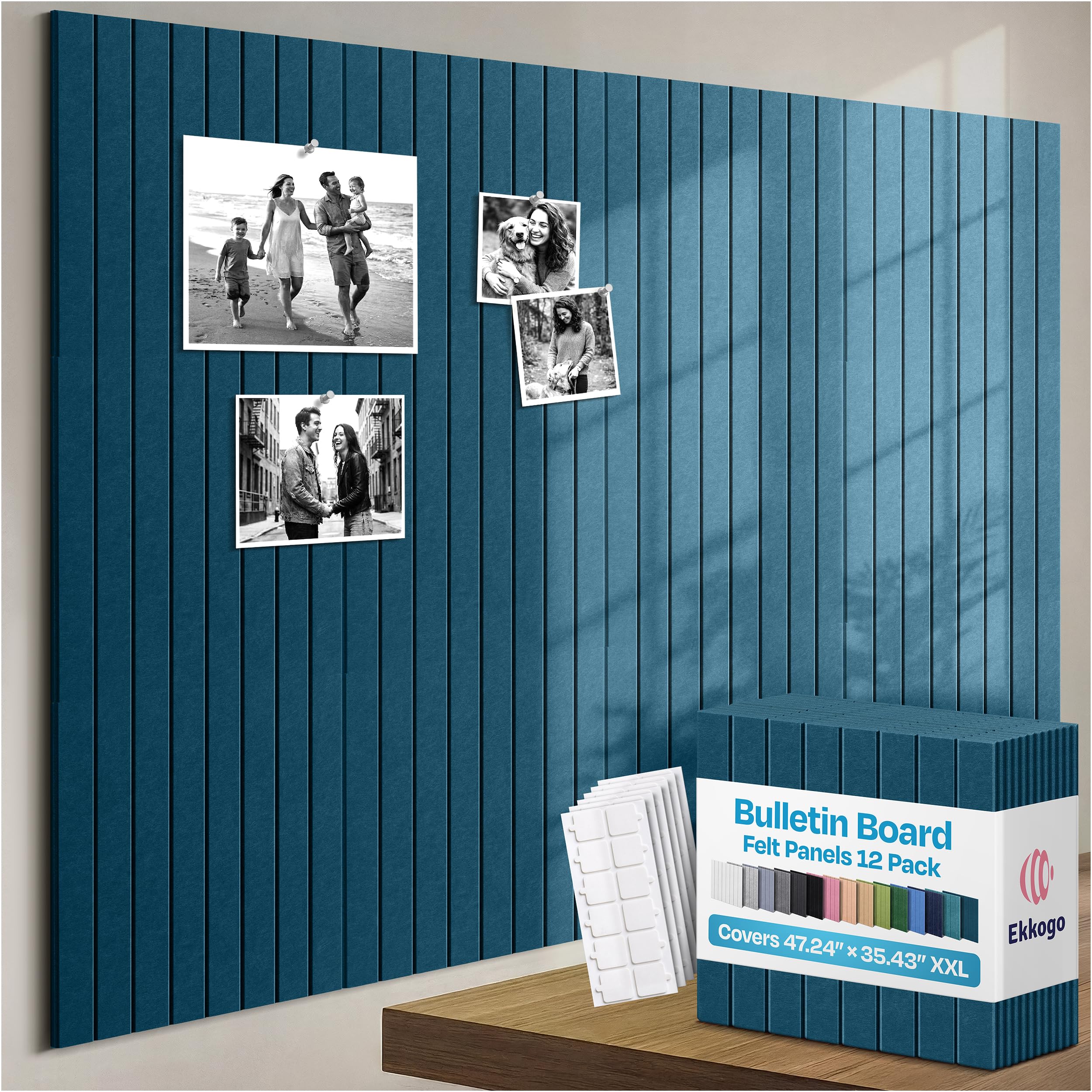 X-Large Cork Board Alternative 12-Pack Felt Bulletin Board Thick and Decorative Pin Board for Home Office Walls 47.24 x 35.43 Inches with 72 Adhesive Tabs - [Ocean Turquoise]