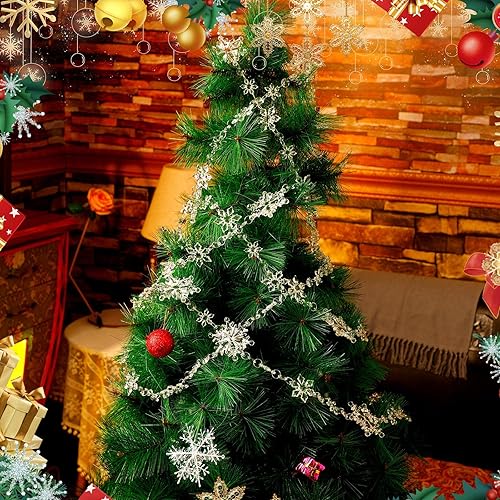 Miniatura 6 de Gerrii Guirnalda de árbol de copo de nieve de Navidad de 19.6 pies, 2 piezas de guirnalda colgante de copo de nieve transparente de acrílico