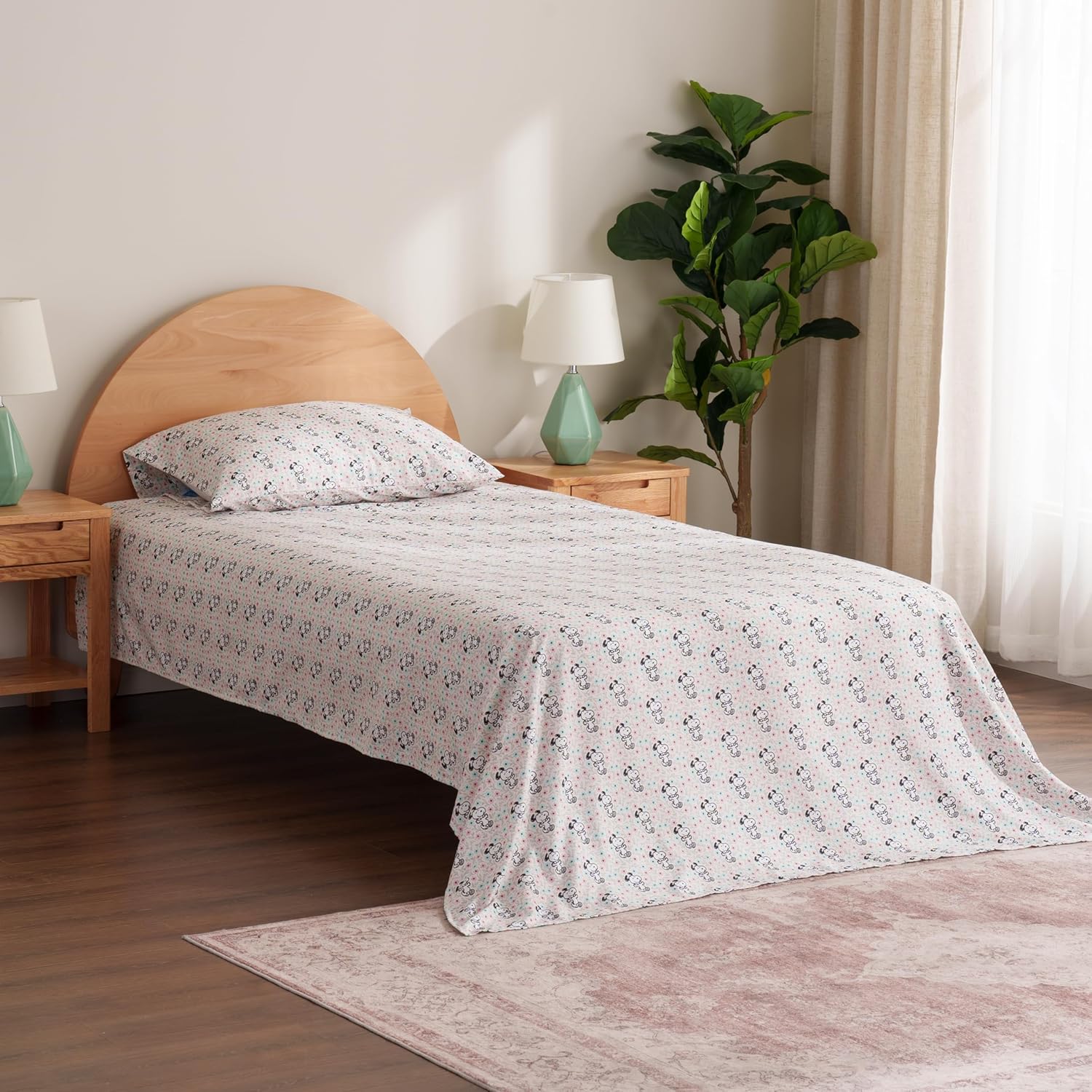 berkshire blanket peanuts® kids sheet set, twin size - 3 pieces, peanuts® mini snoopy spring floral happy dance soft grey, cute character snoopy printed soft microfiber bed sheets mini snoopy spring floral happy dance soft grey twin