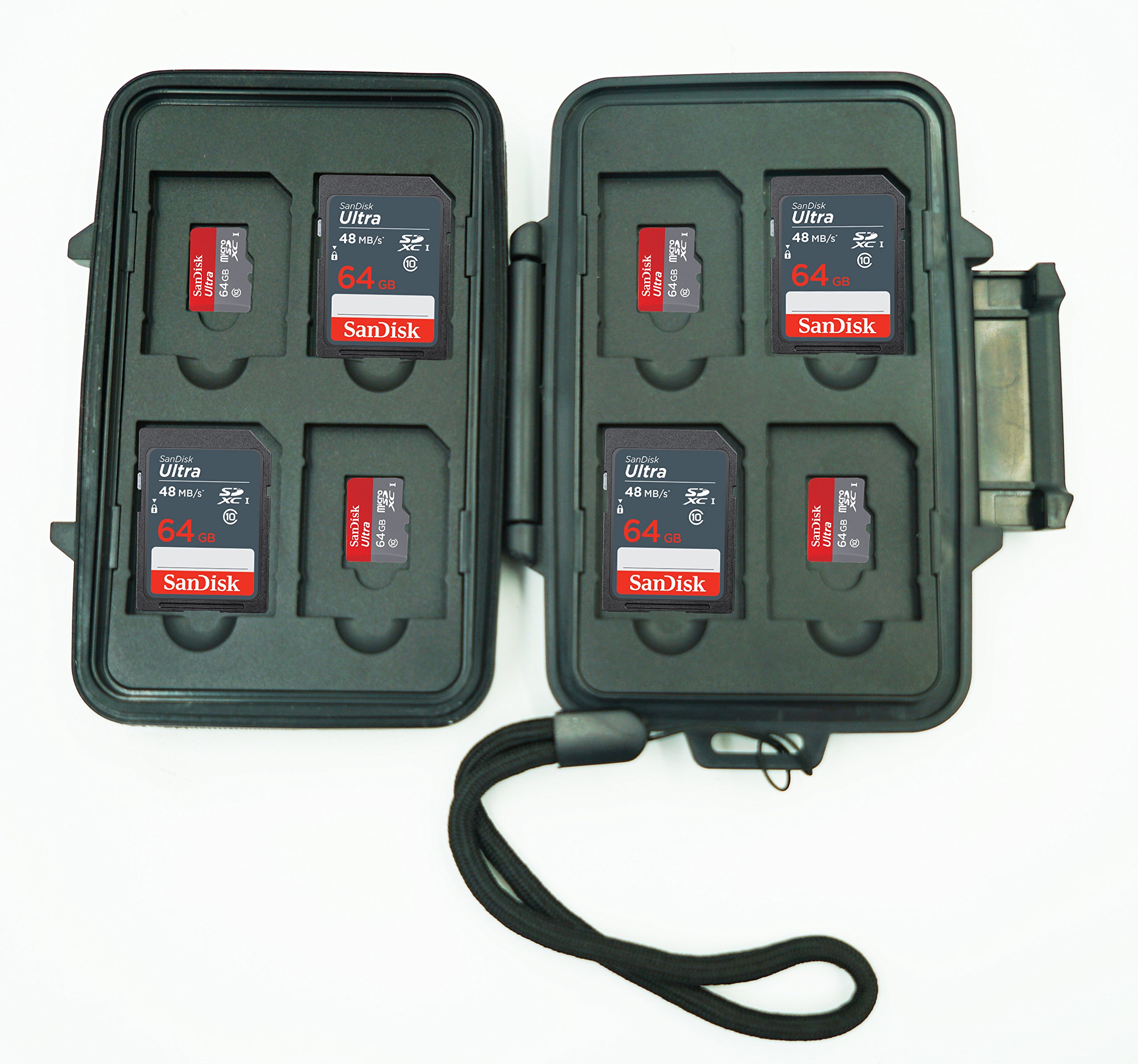 SD and Micro SD Memory Card Case, Sleek Heavy Duty Design. Water Proof up to 50 Feet and Shock Proof. Holds up to 16 Cards Total Come with a Lanyard.