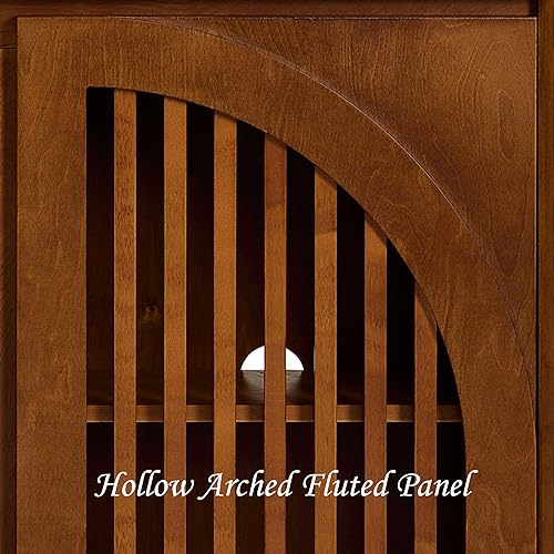 Miniatura 5 de Aparador estrecho de nogal de 39 pulgadas con 2 puertas arqueadas simétricas huecas, gabinete de buffet moderno de mediados de siglo con orificios