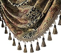 Vista 12 de Loom and Mill Luxury Waterfall Valances for Windows, Elegant Jacquard Thick Swag Curtains Valance with Tassels for Living Room, Bedroom Party Light