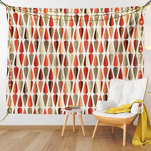Miniatura 9 de Ambesonne Tapiz retro, estilo geométrico de los años sesenta y setenta, diseño simétrico repetido, colgante de pared para dormitorio, sala de estar,