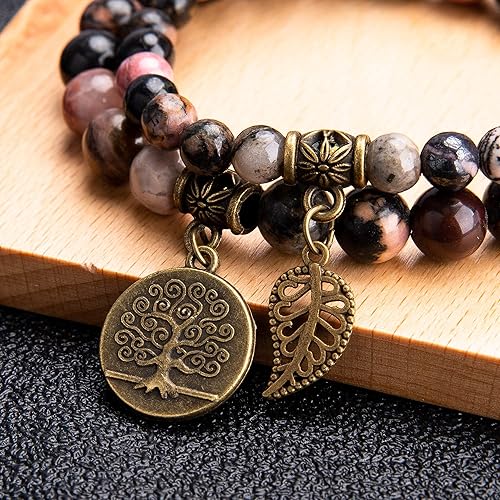 Miniatura 4 de Bivei Natural Semi Precious Gemstone beads bracelet for women - Tree of Life and Leaf Charm Energy Healing Reiki Crystal Stretch Bracelets