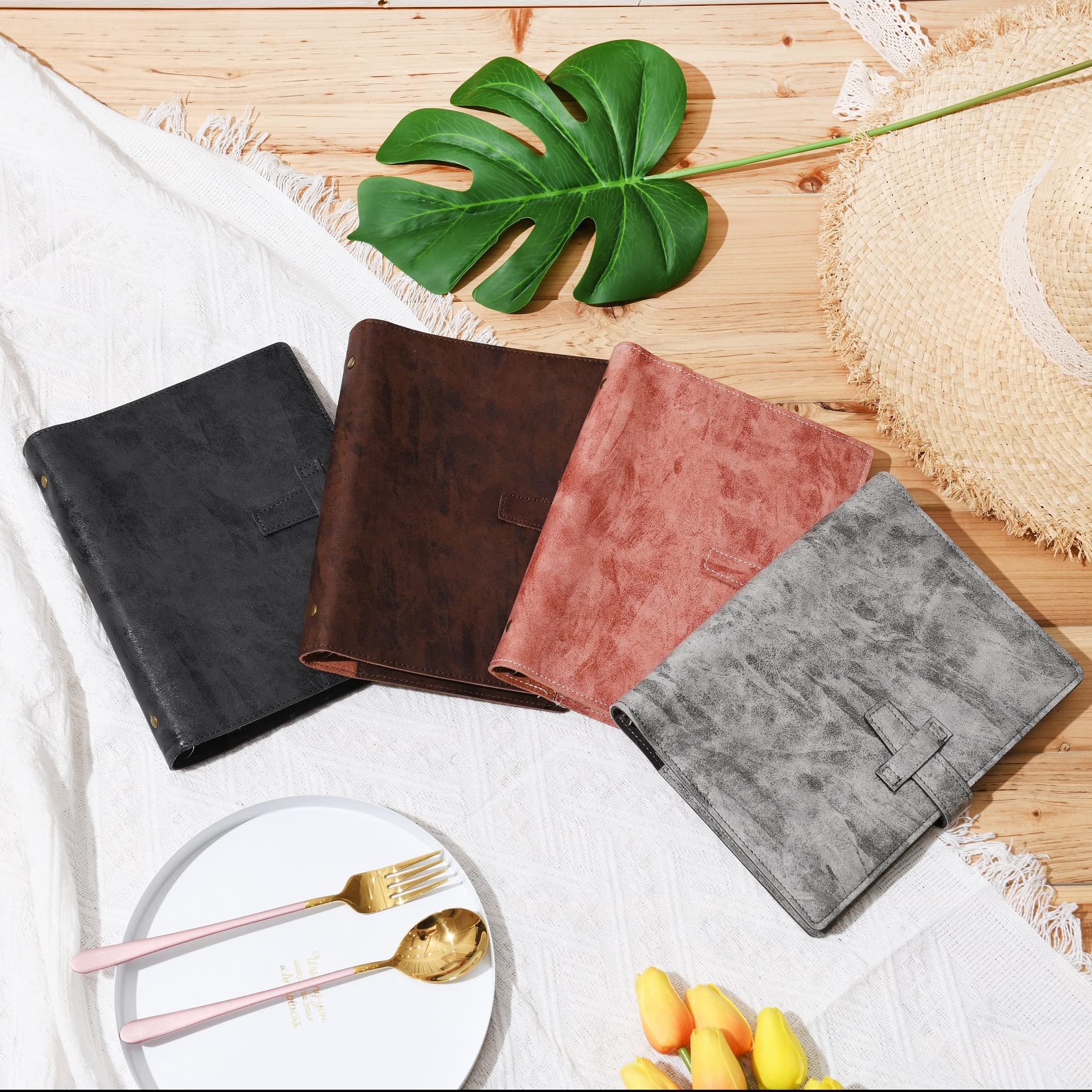 Wonderpool Carpeta de Cuero A5 6 Anillas Papel Punteado Organizador Recargable Cuaderno de Escritura y Funda con Múltiples Bolsillos Para Viajes de Estudio de Negocios (A5, Gris)