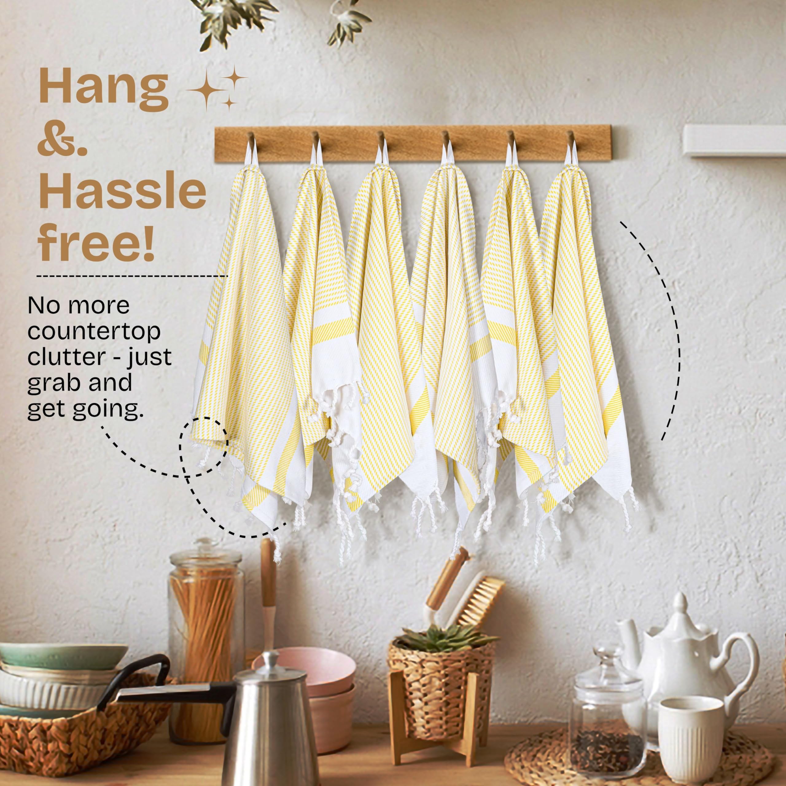 Confezione da 12 strofinacci da cucina turchi giallo limone 40 x 66 cm, 100% cotone, ultra assorbenti, morbidi, ad asciugatura rapida, lavabili, con nappe, per asciugare i piatti