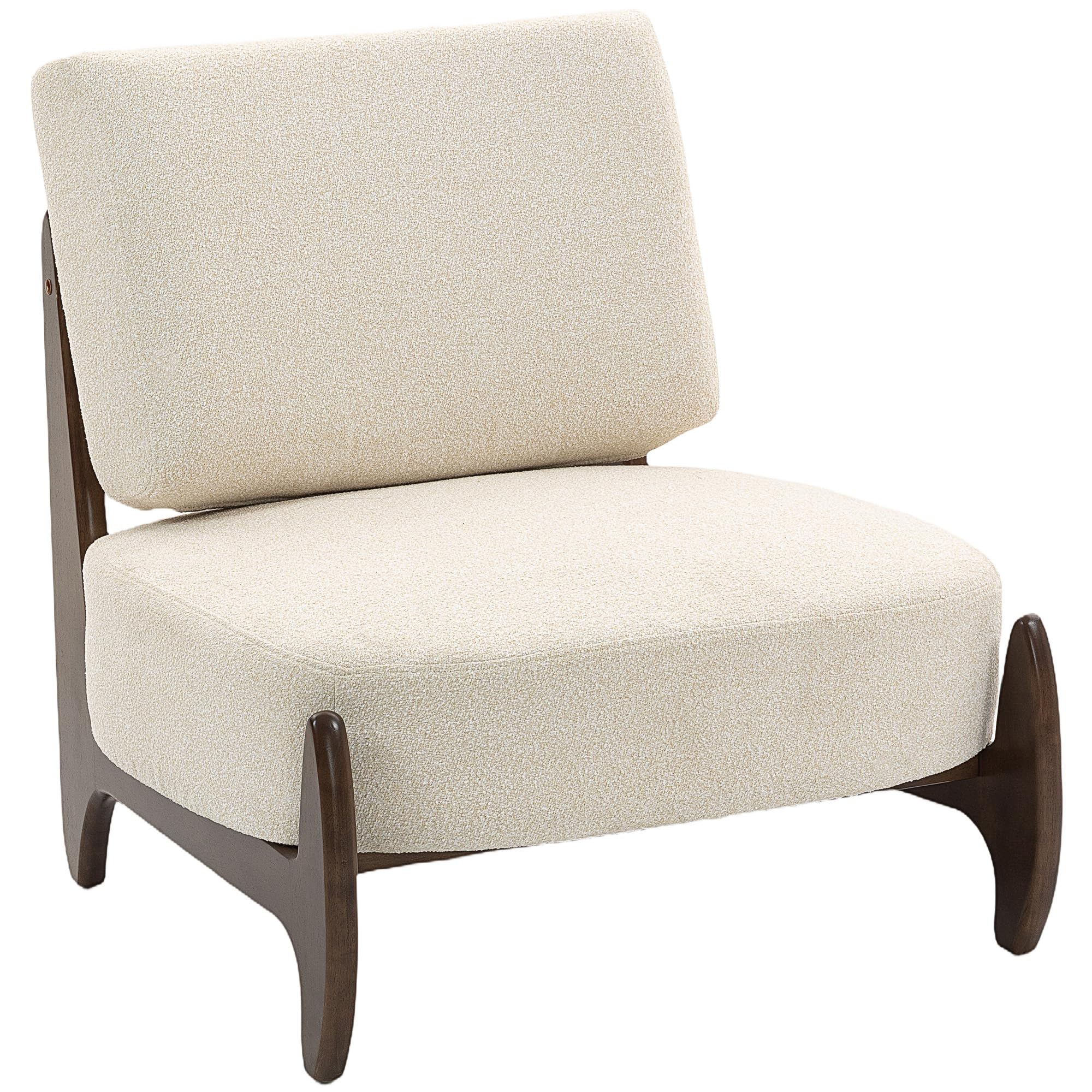 HOMCOM Fauteuil Salon en Chenille, Fauteuil Chambre Confortable Moderne avec Coussin épais, Assise rembourrée et Pieds en Bois d'hévéa, Chaise de Salon, Coins Lecture, Bureau à Domicile, crème