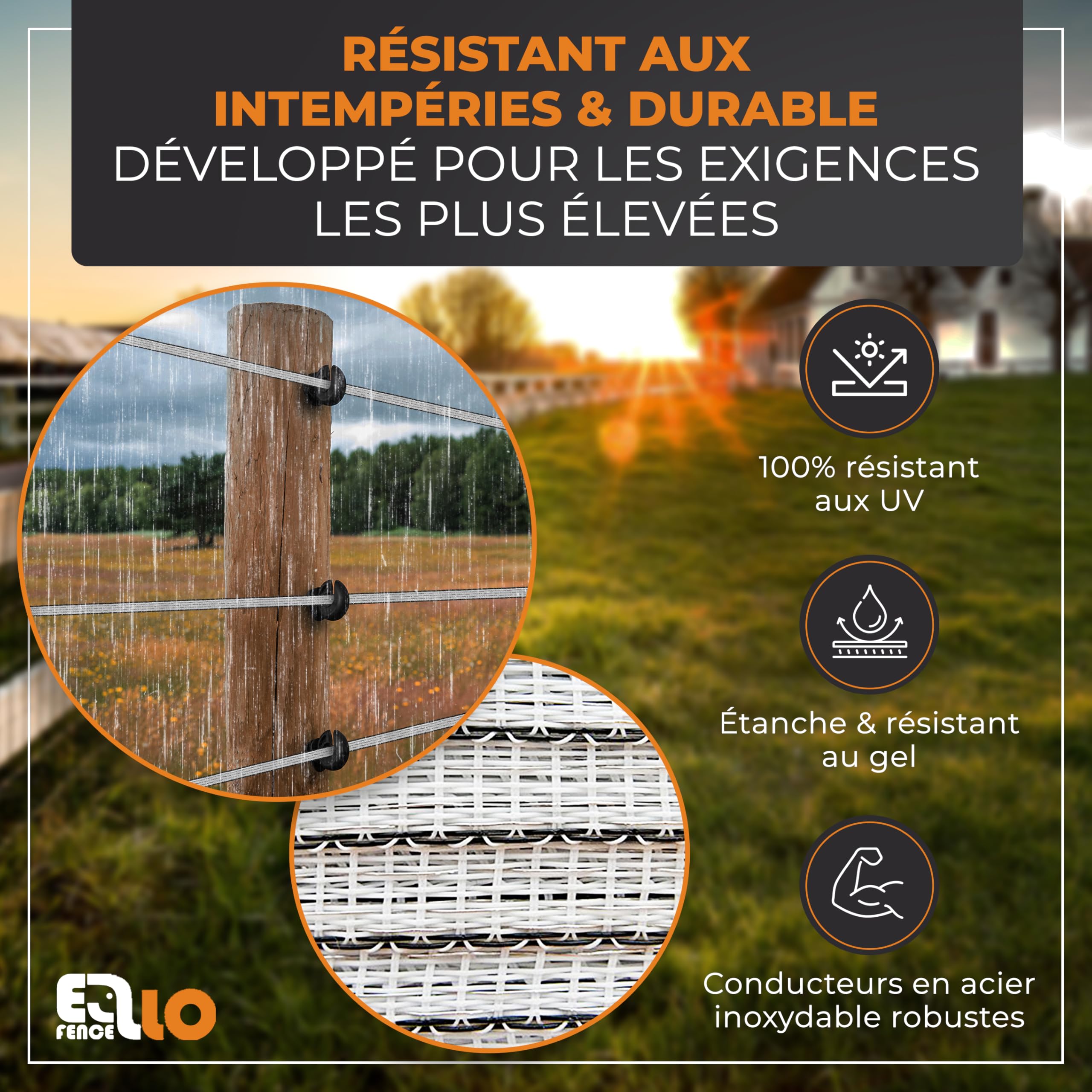Ruban clôture électrique 20mm x 200m – Ruban conducteur robuste et résistant UV – Accessoire fiable pour pâturage et enclos animaux
