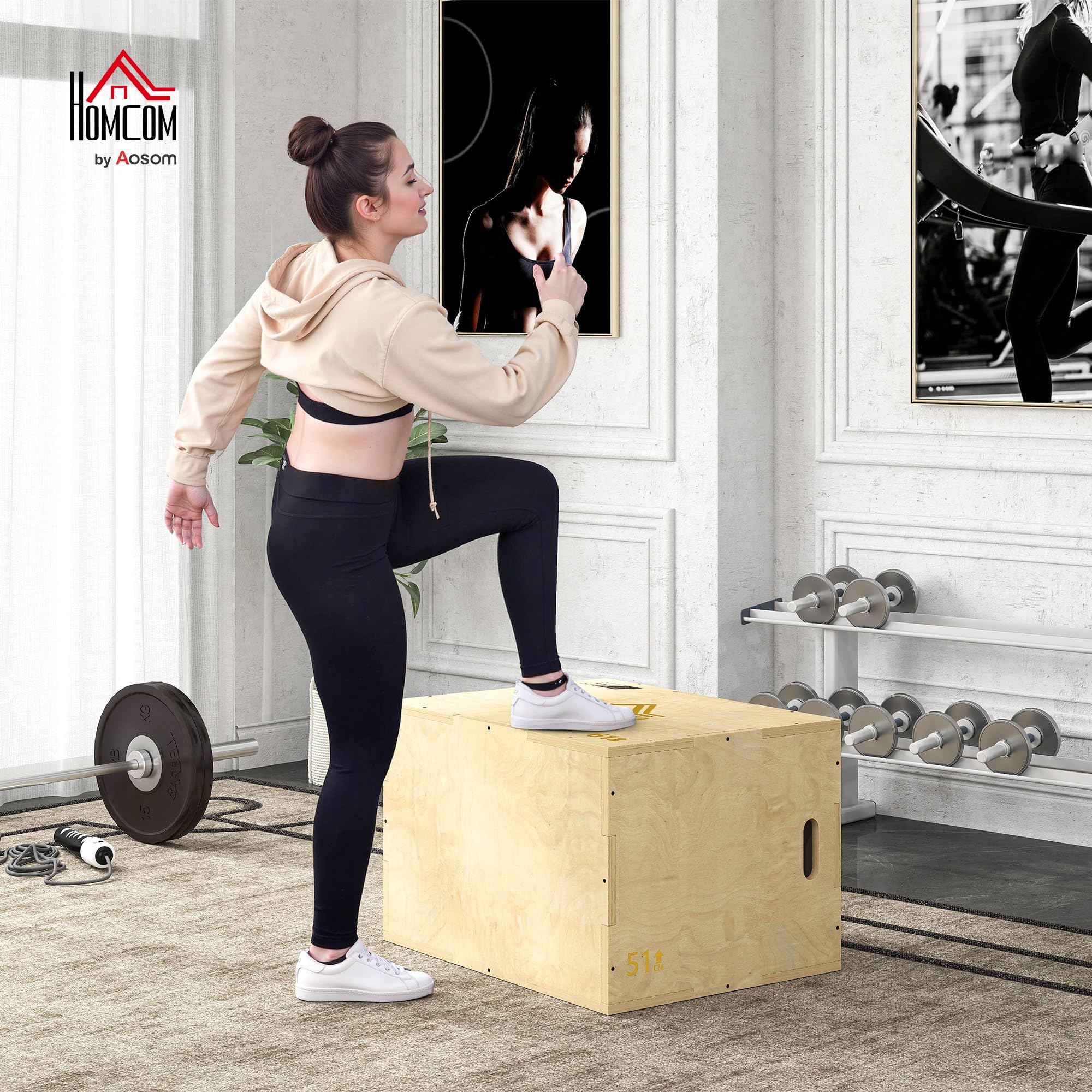 HOMCOM Box jump pliométrie 3 en 1 - Collaboration Aosom.fr x FFHandball - appareil boîte à saut musculation fitness & crossfit plyobox pour box training