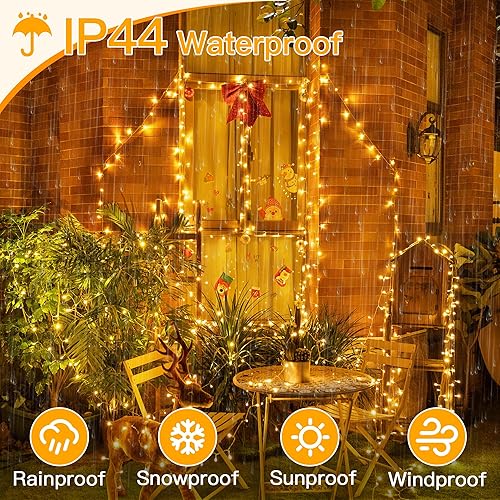 Miniatura 5 de Ollny Luces de Navidad impermeables para exteriores, 1000 LED, 328 pies, tira de luces súper largas con control remoto de 3 temporizadores, enchufe