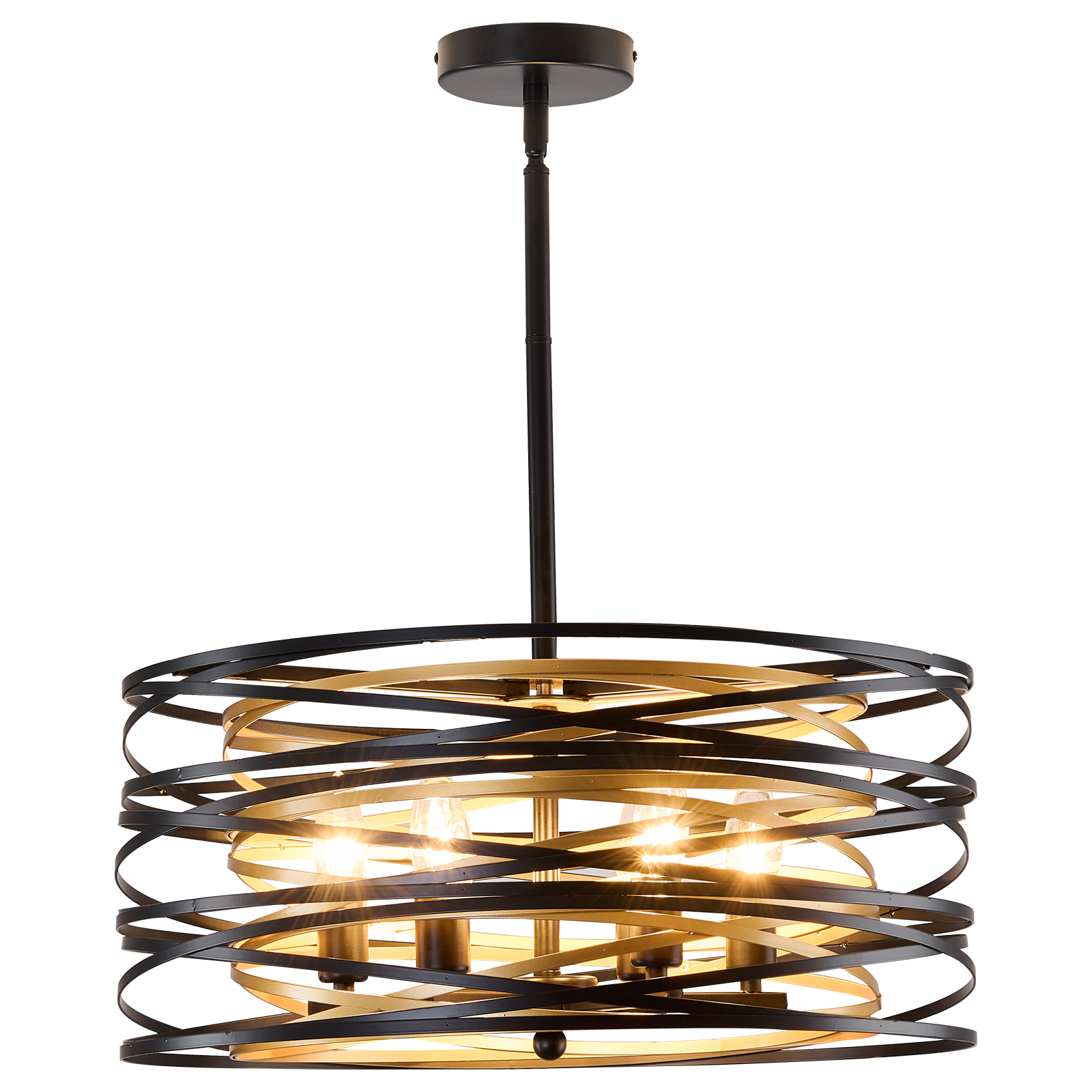 Image of 6- Light Chandeliers Industrial Metal Hanging Light Fixture 19 Inch Farmhouse Chandeliers for Dining Room Black and Gold Pendant Light for Entryway Kitchen Foyer Bedroom