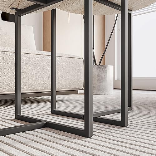 Miniatura 5 de HOJINLINERO Juego de 2 mesas auxiliares redondas para sala de estar, mesa de centro pequeña negra, mesa de estar, marco de metal y aspecto de