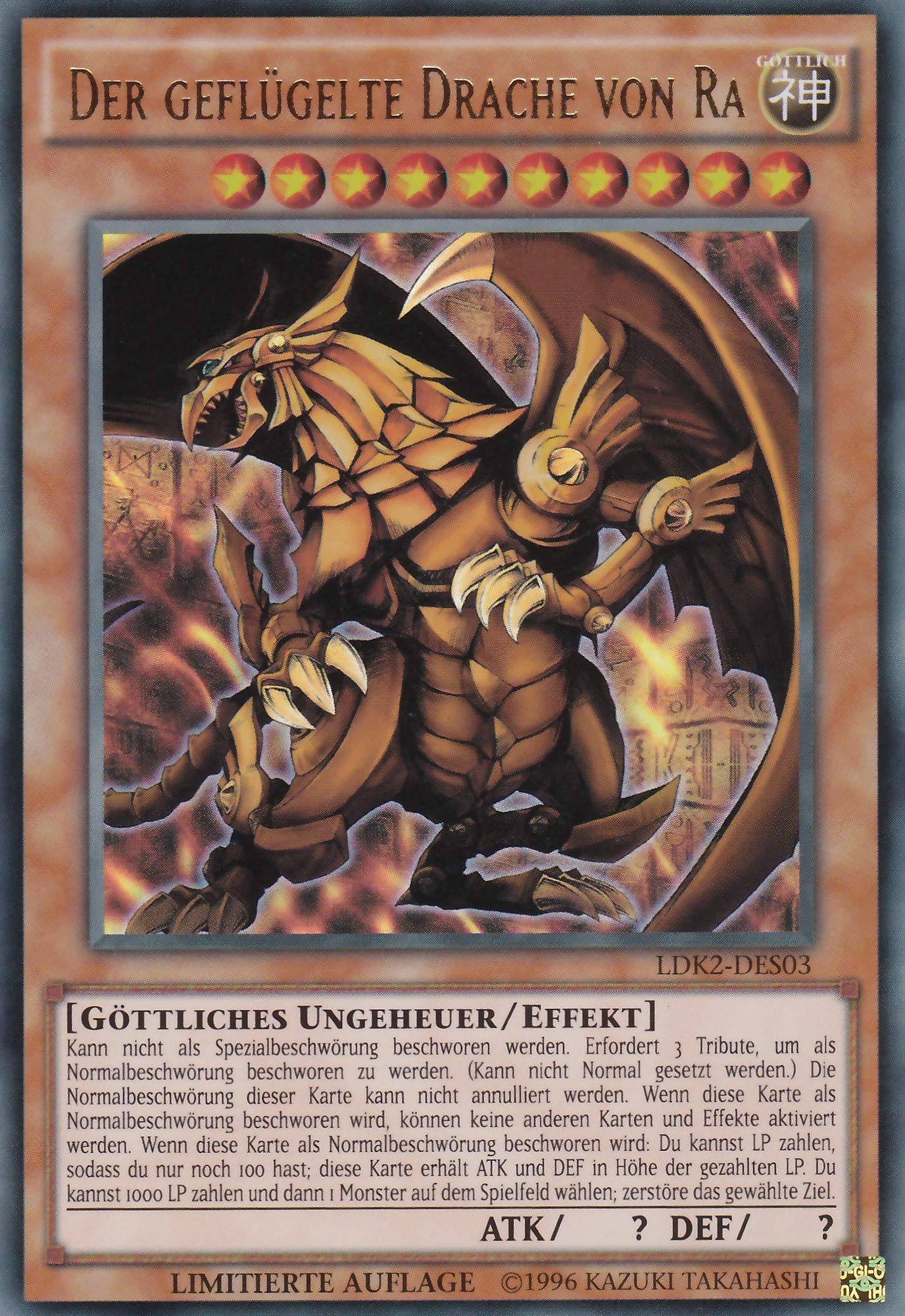 LDK2-DES03 - Der geflügelte Drache von Ra - Ultra Rare - Reprint - Deutsch - Legendary Decks II - mit LMS Trading Fieldcenter-Karte Yugioh