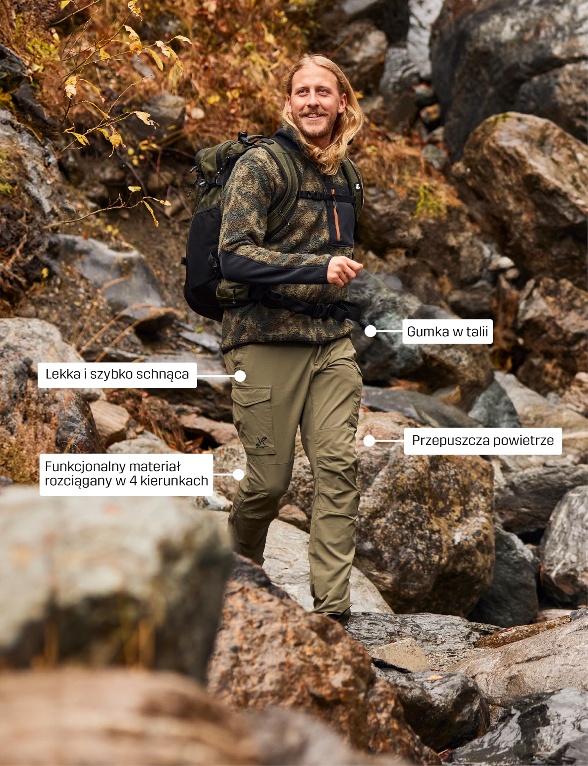 RevolutionRace Adventure Cargo Stretch Pants Męskie, Spodnie trekkingowe do wszystkich aktywności na świeżym powietrzu