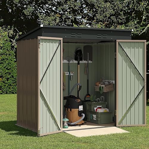 Miniatura 7 de Devoko Cobertizo de almacenamiento al aire libre de 6 x 4 pies, cobertizo de herramientas de jardín de metal y casa de almacenamiento al aire libre