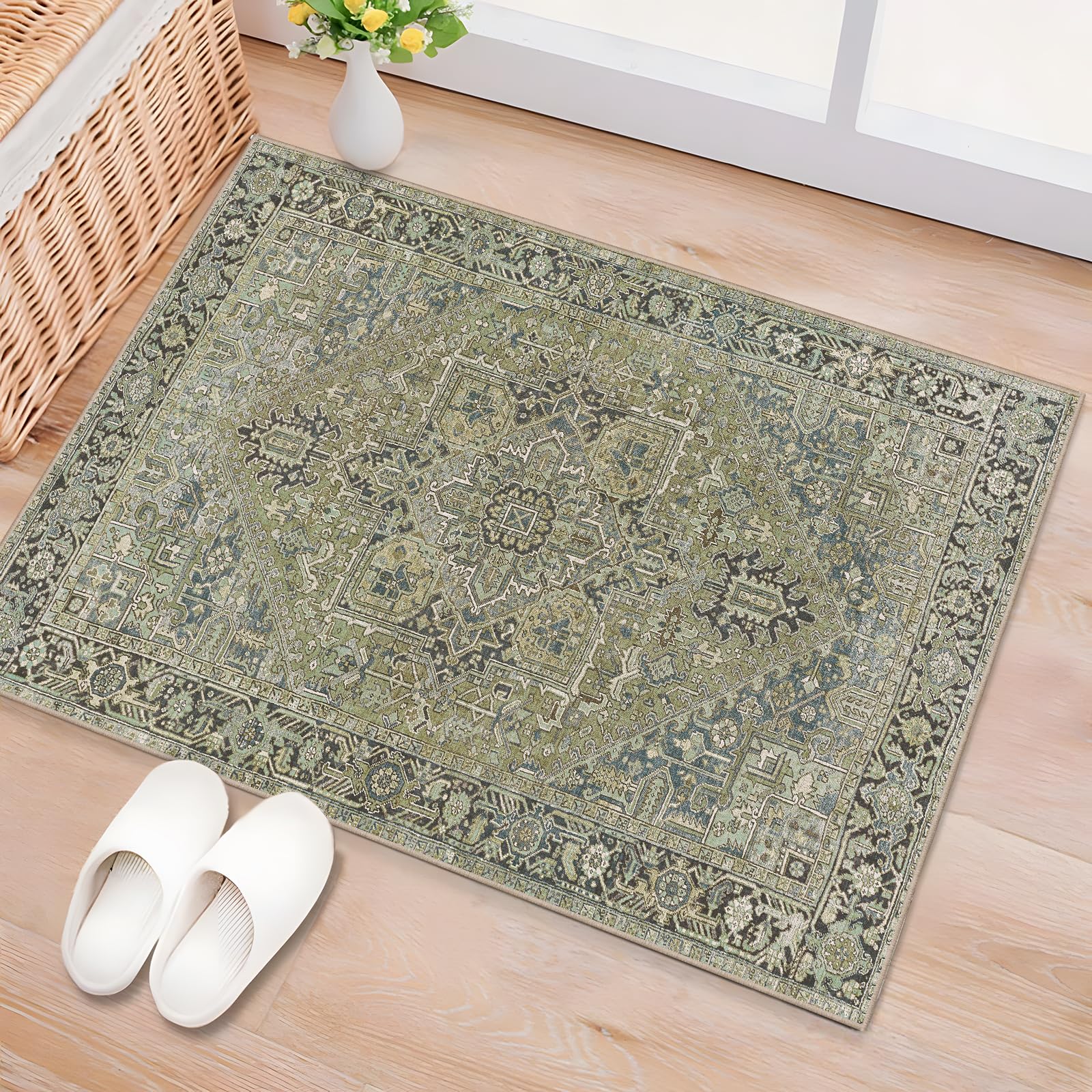 2x3 Small Entryway Rug - Washable Non-Slip Rugs Indoor Door Mat Entry Rug for Kitchen Bedroom, Vintage Accent Area Rug Throw Rugs Doormat Floor Carpet for Front Entrance Bathroom