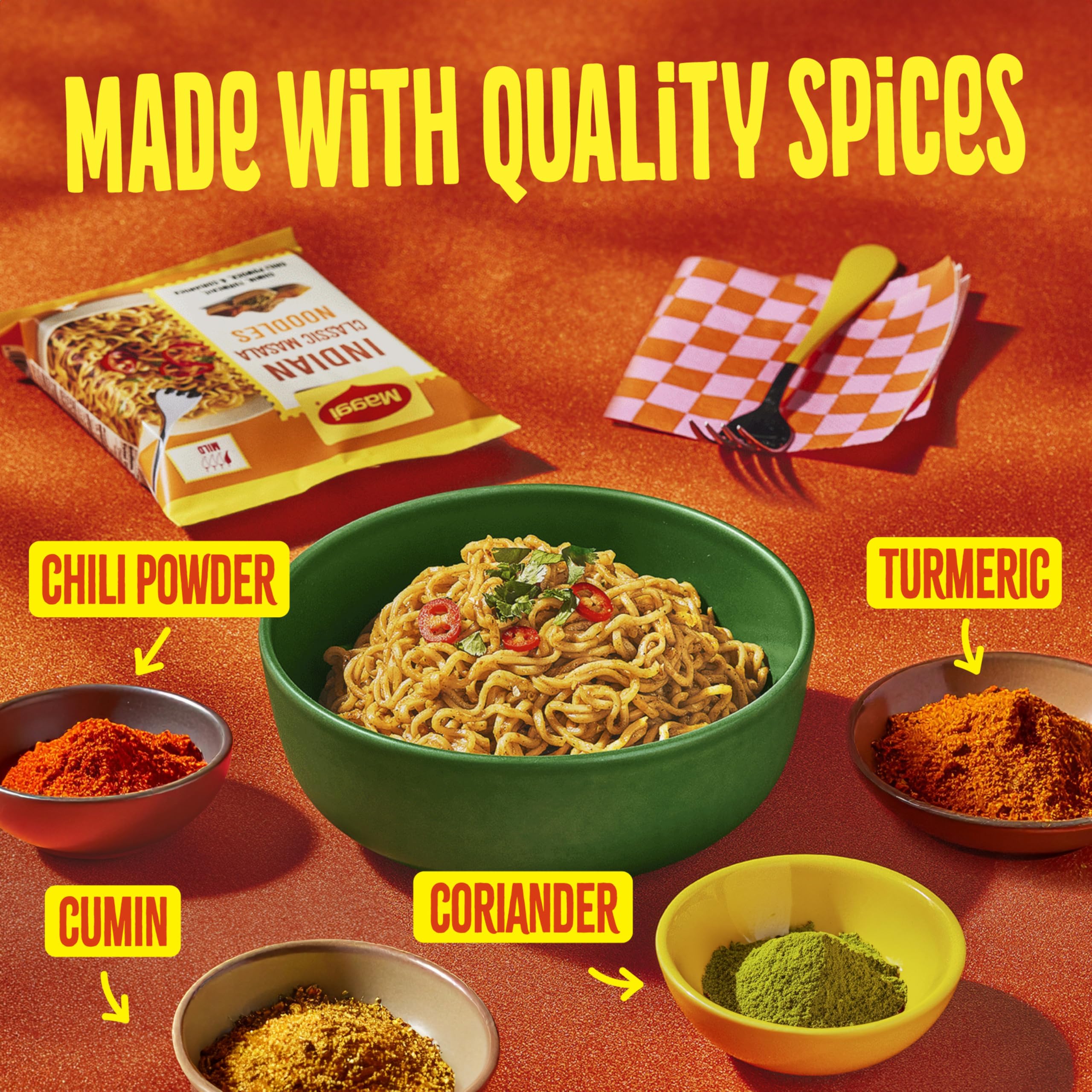 Maggi Indian Classic Masala Noodles, Instant Noodles, 3 Min Indian Noodles, Mildly Spicy, 24Pk