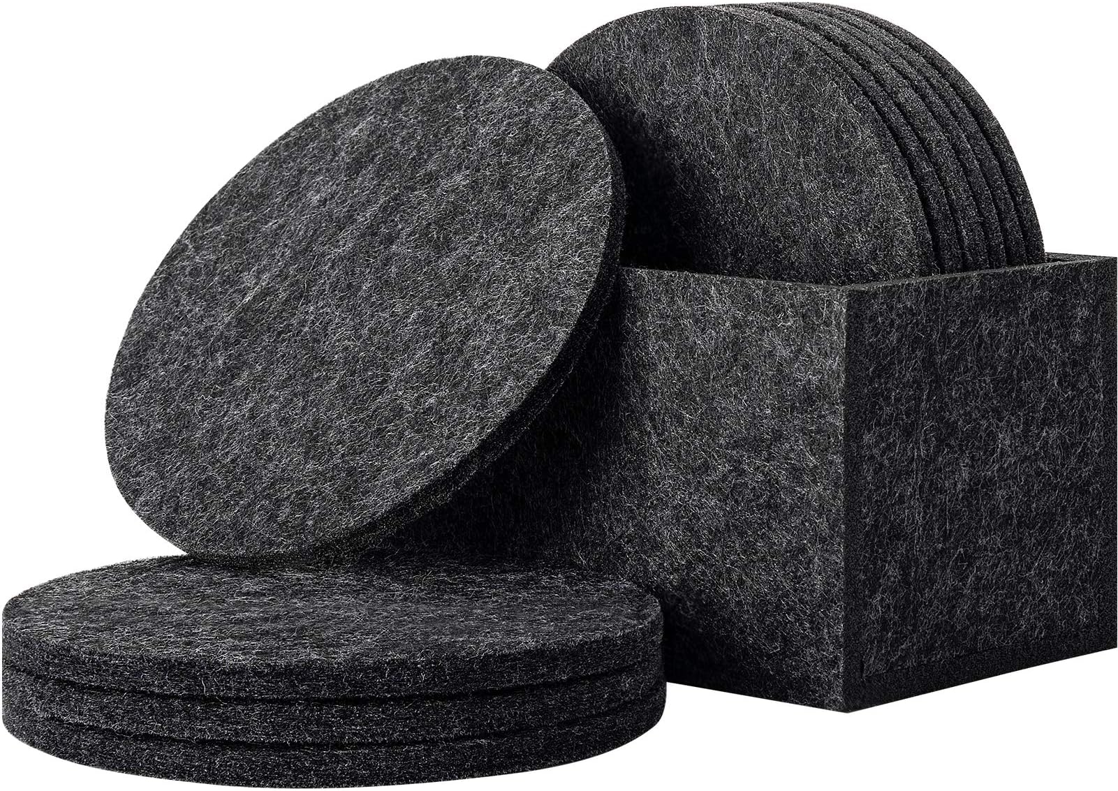 Urbanstrive Eco-Friendly 100% Biodegradable Coasters with Holder, Set of 10, Absorbent Felt Coasters for Drinks Bar Home, 4 Inch (Black Round)