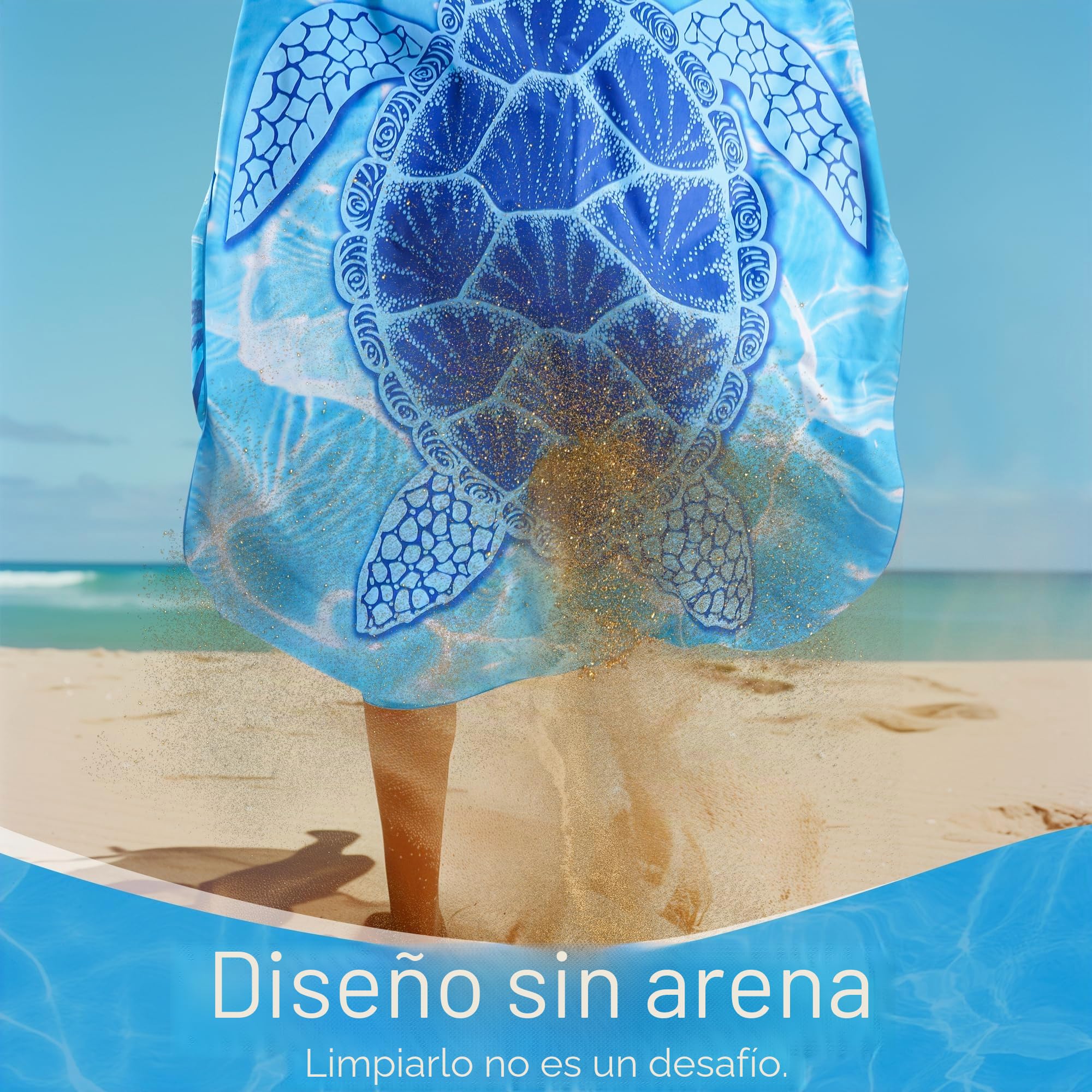 KUOGAS Toalla Playa XXL 200x145 cm Microfibra Secado Rápido Sin Arena Manta Playa Mujer Tortuga Azul