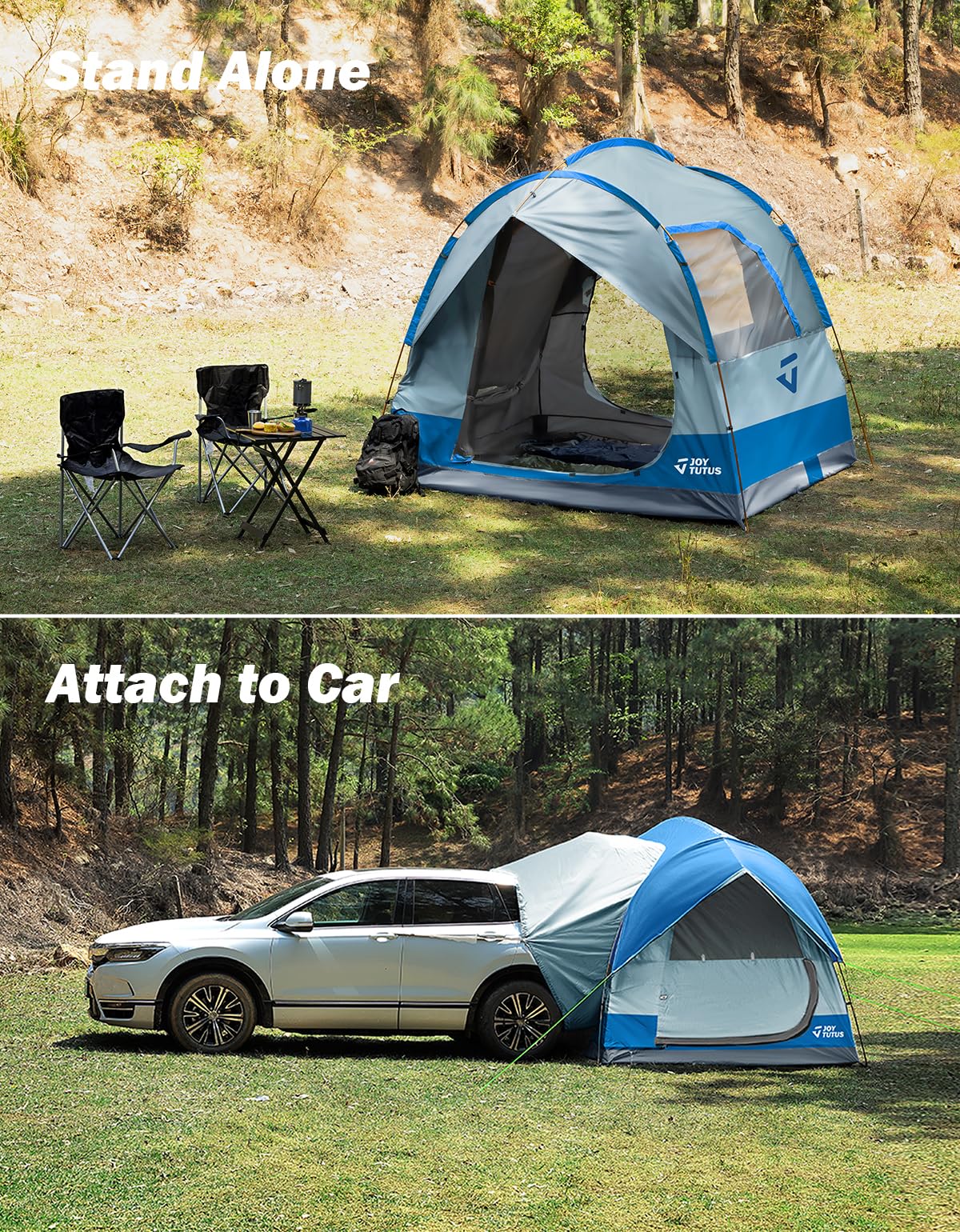 JOYTUTUS tente de camping SUV étanche à la pluie, tente de voiture double porte en aluminium pour 4 à 8 personnes