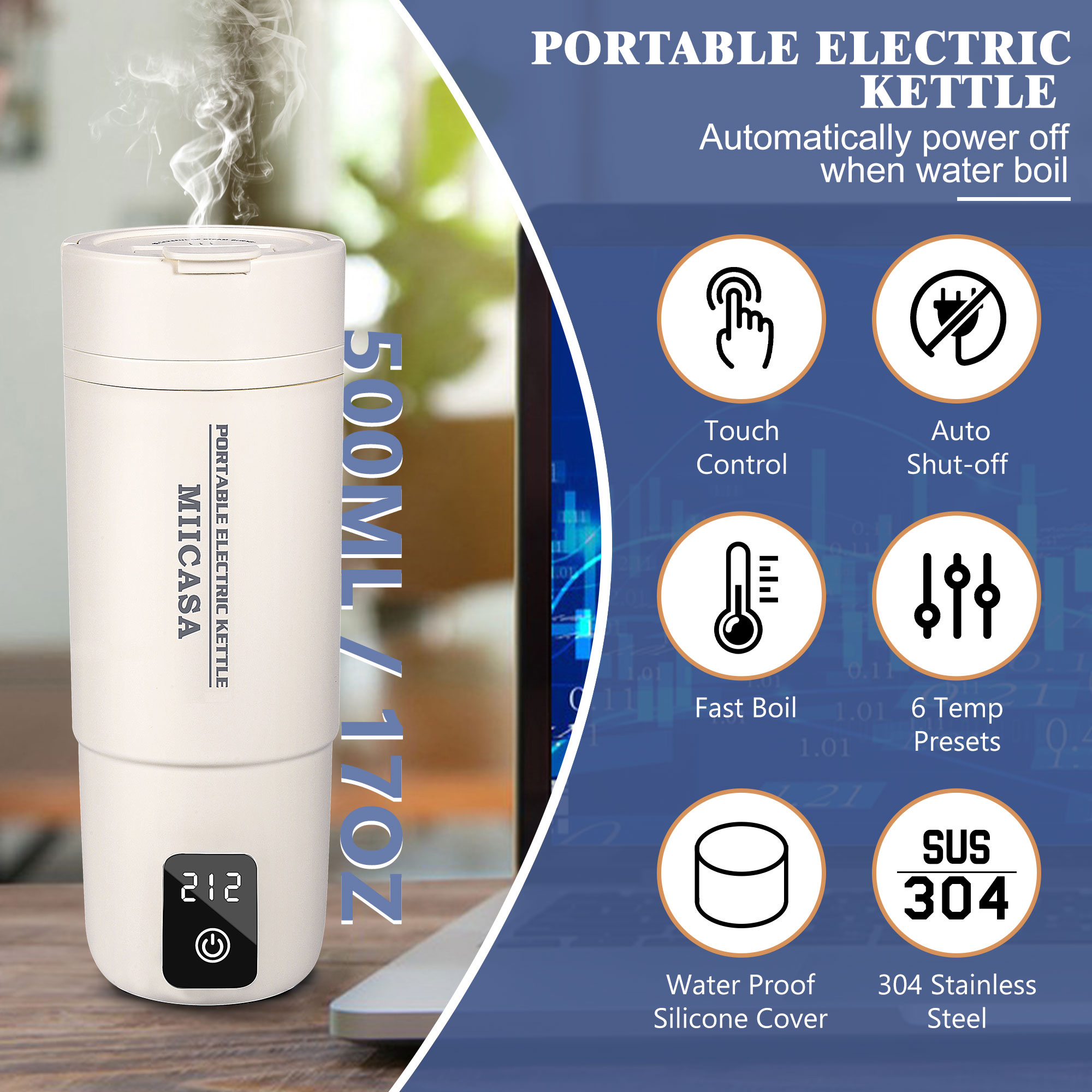 Tetera eléctrica portátil Miicasa 500 ml dual 110-230V miniatura 7