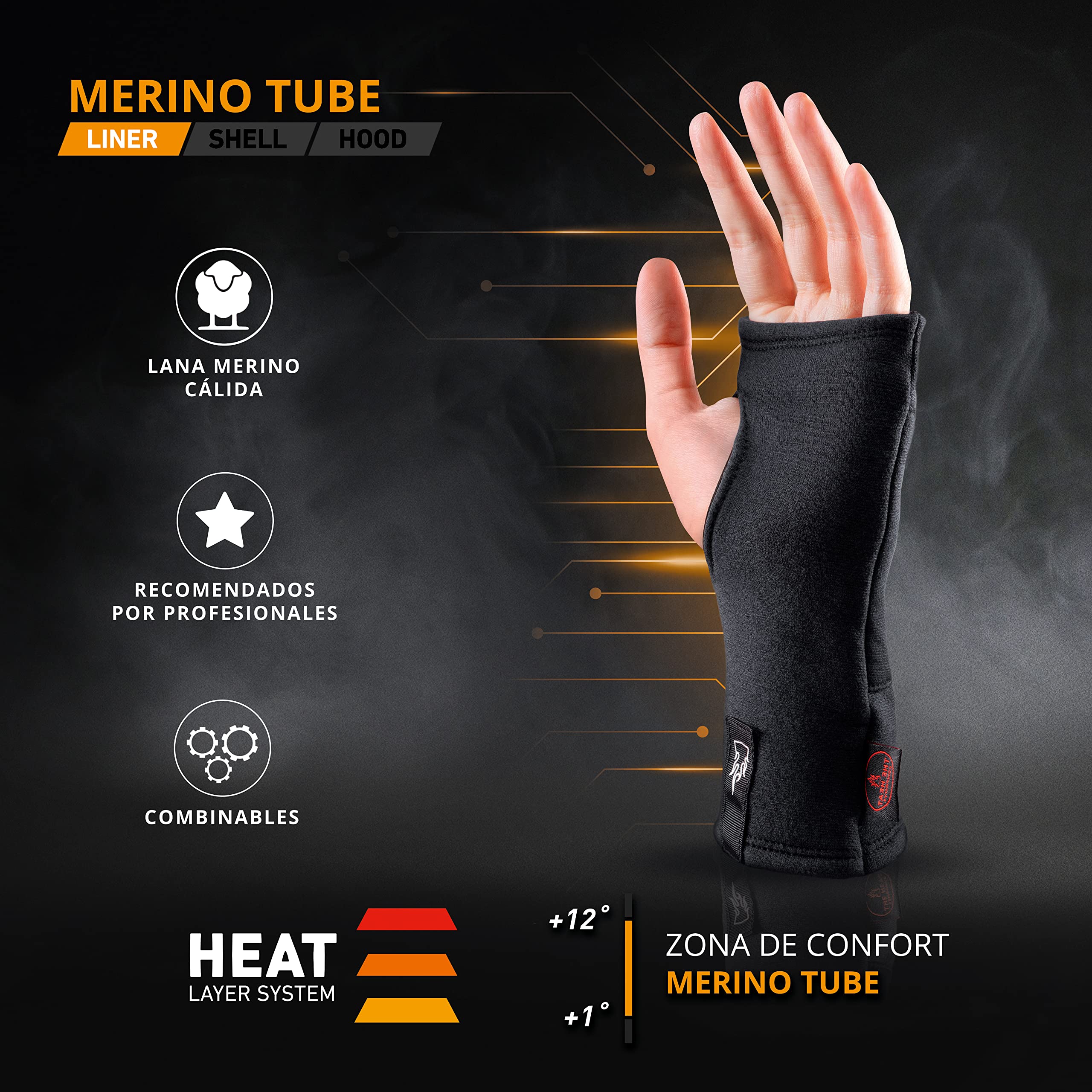 THE HEAT COMPANY Guantes sin dedos lana merino medio dedo invierno unisex