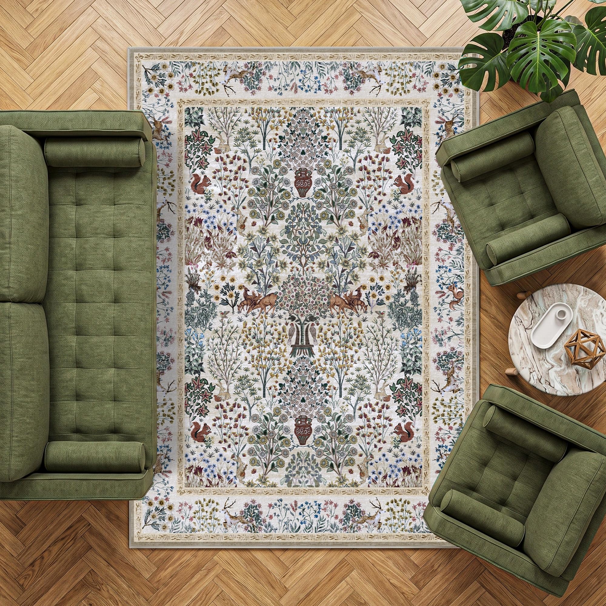 Decoranddecor Floral Rugs Living Room 160x230cm Washable Non-Slip