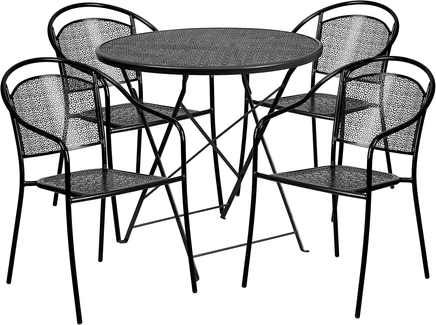 Flash Furniture Commercial Grade 30" Round White Indoor-Outdoor Steel Folding Patio Table Set with 4 Round Back Chairs