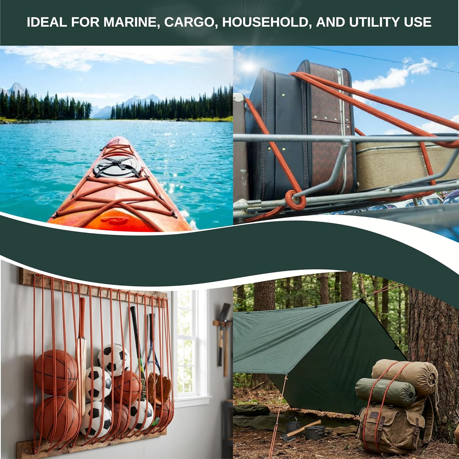 Heavy Duty Bungee Cord Roll – 3/8" × 100 ft, 426 LBF Strength, Polyester Sheath & Latex Core, UV Resistant, Outdoor Cargo Tie Down & Camping Use