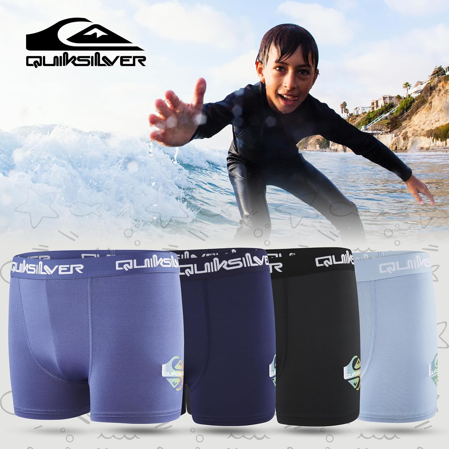 Quiksilver Boys Underwear, 4 Pack Polyester Stretch Breathable Boxer Briefs