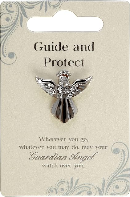 Guardian Angel Brooch of Guide & Protect, Angel Badge with Rhinestone for Men and Women, Gift with Inspirational Message, Lapel Pins-Silver-One Size-Unisex