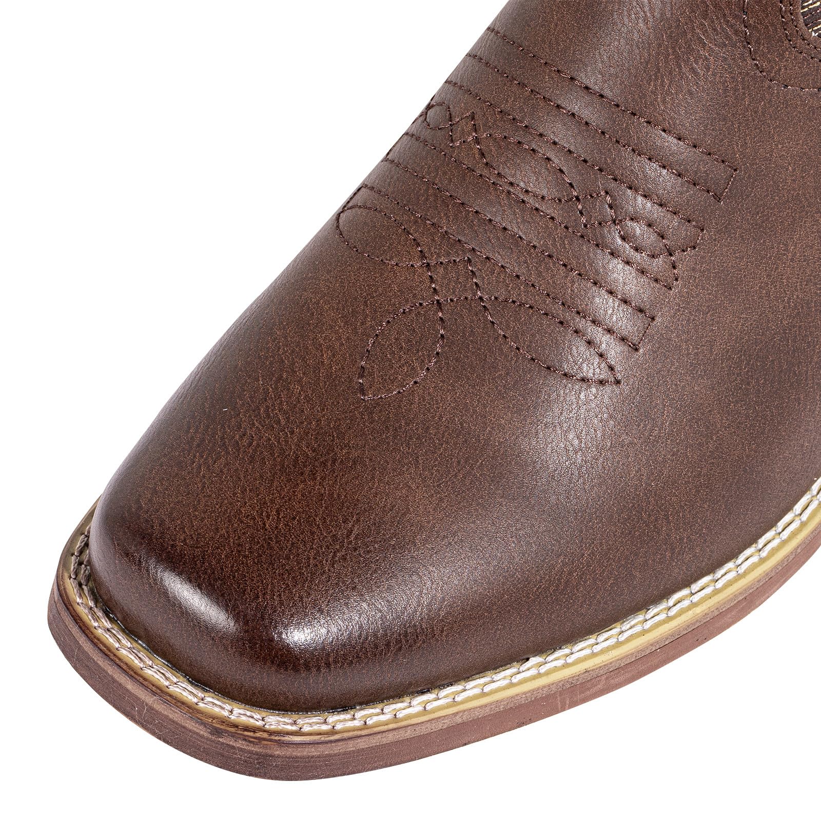 J's.o.l.e Stivali da cowboy da uomo, stile western, punta quadrata, retrò, ricamati, senza lacci, larghi, per equitazione, campagna, lavoro, marrone