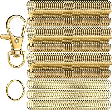 LEOBRO 240PCS Lobster Claw Clasps and Key Rings, Metal Key Chains, 120PCS Keychain Clips and 120PCS Key Chain Ring for Keychain, Jewelry Making, Art Crafts, Gold
